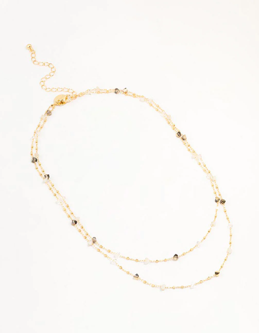 Gold Plated Station Semi Precious Shards And Ball Layered Necklace