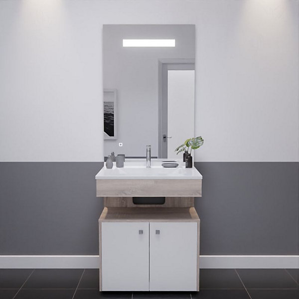 Meuble vasque ALTEA 70 cm avec miroir led Eleg Plus et caisson roulant - Cambrian oak