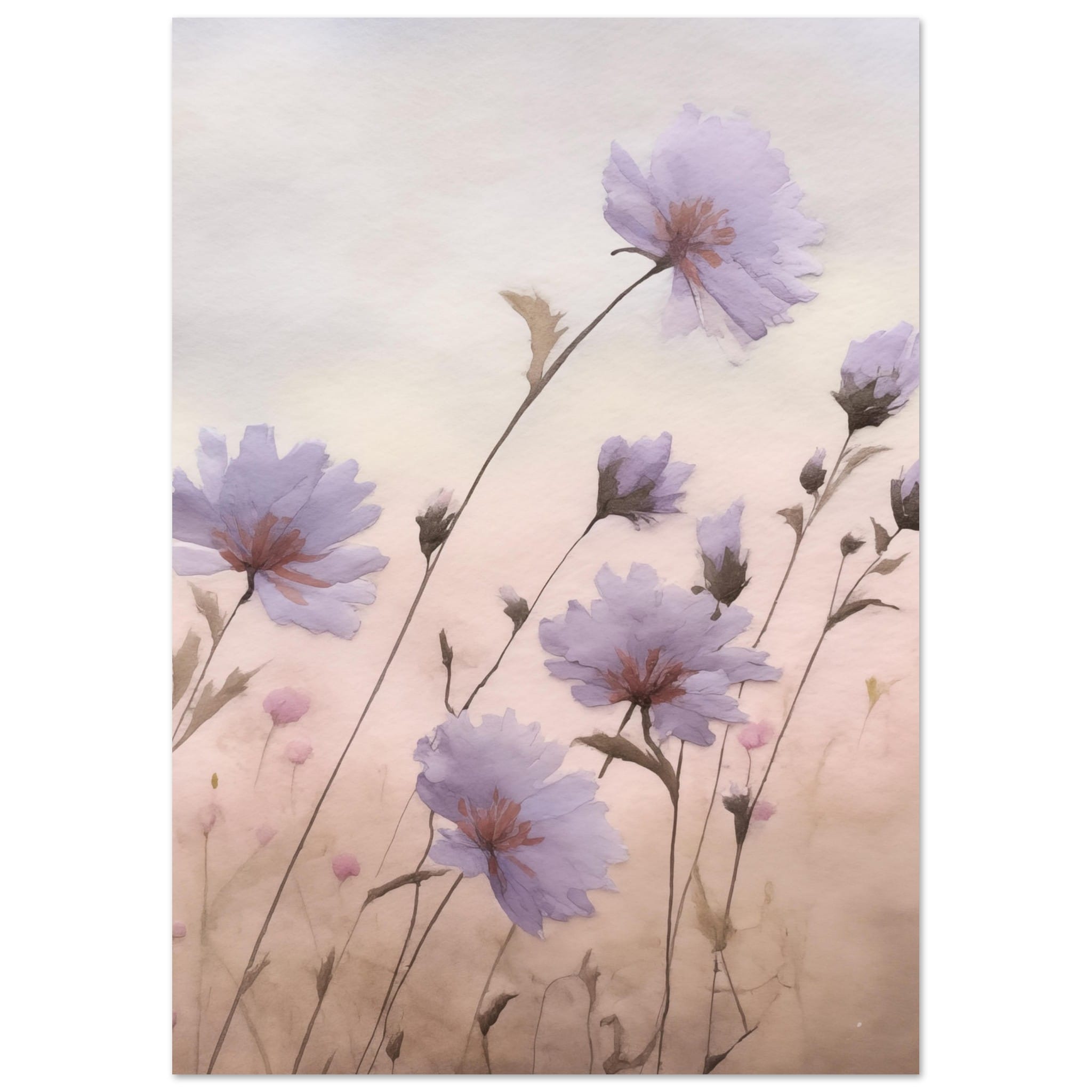 Artfulprints Poster Flower aquarel 2  - A4 21x29.7 cm - Roze
