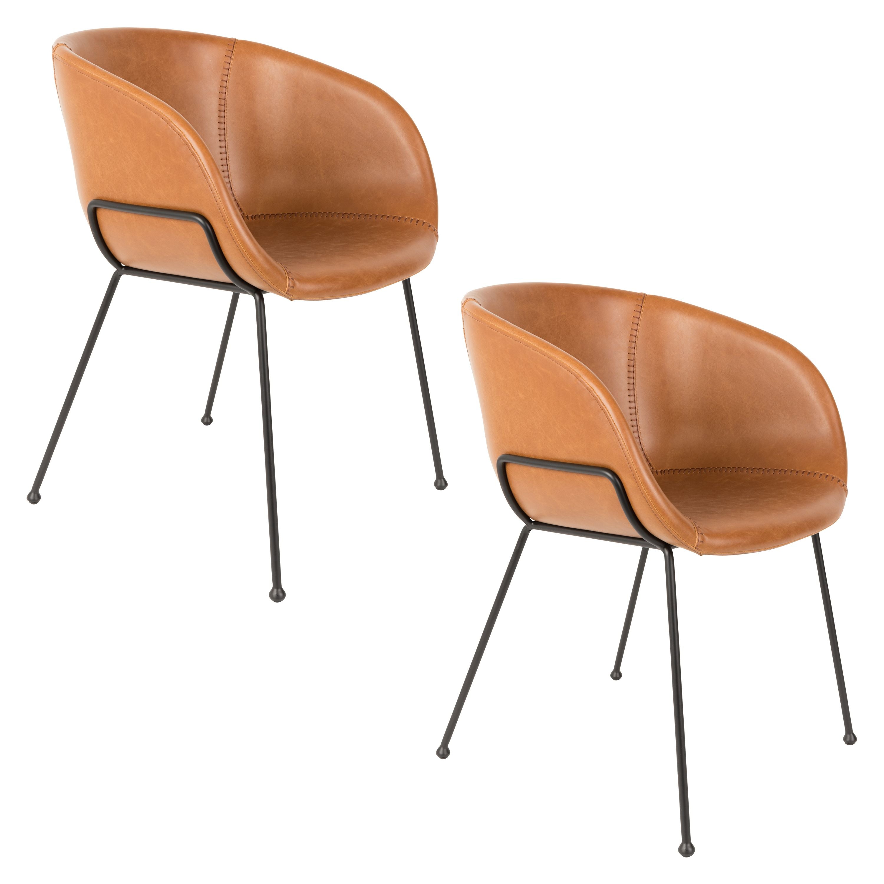 Zuiver Feston Eetkamerstoelen Armleuning Bruin - Set van 2
