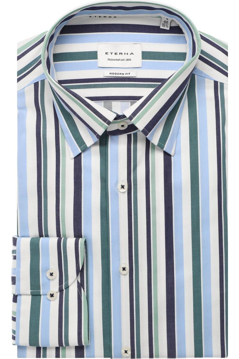 ETERNA Modern Fit Hemd grün/blau/weiss, Gestreift