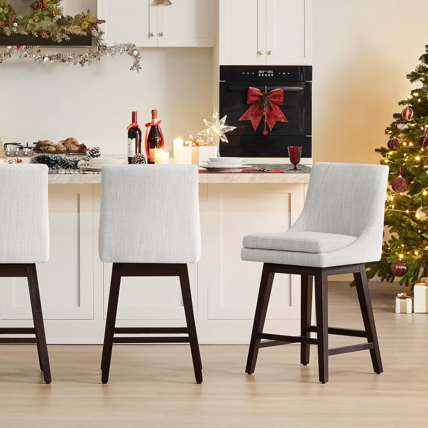 CHITA Bar Stools Set of 2, Counter Height Swivel Barstools, FSC Certified Morden Upholstered Fabric Counter Chairs with Back Support, 26.8 H Seat Height, Fabric in Ivory
