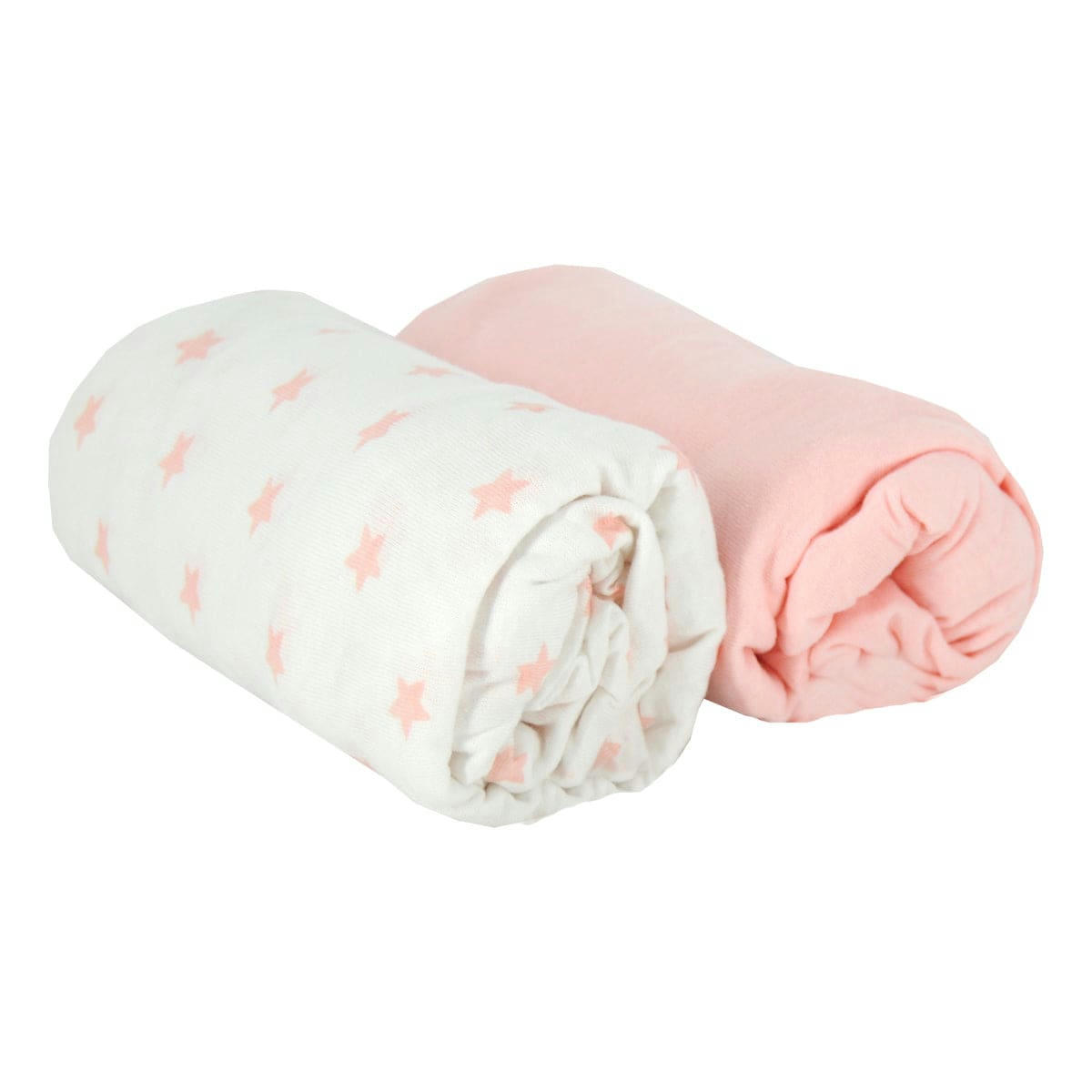 - Lot de 2 draps housses étoiles rose (60 x 120 cm)