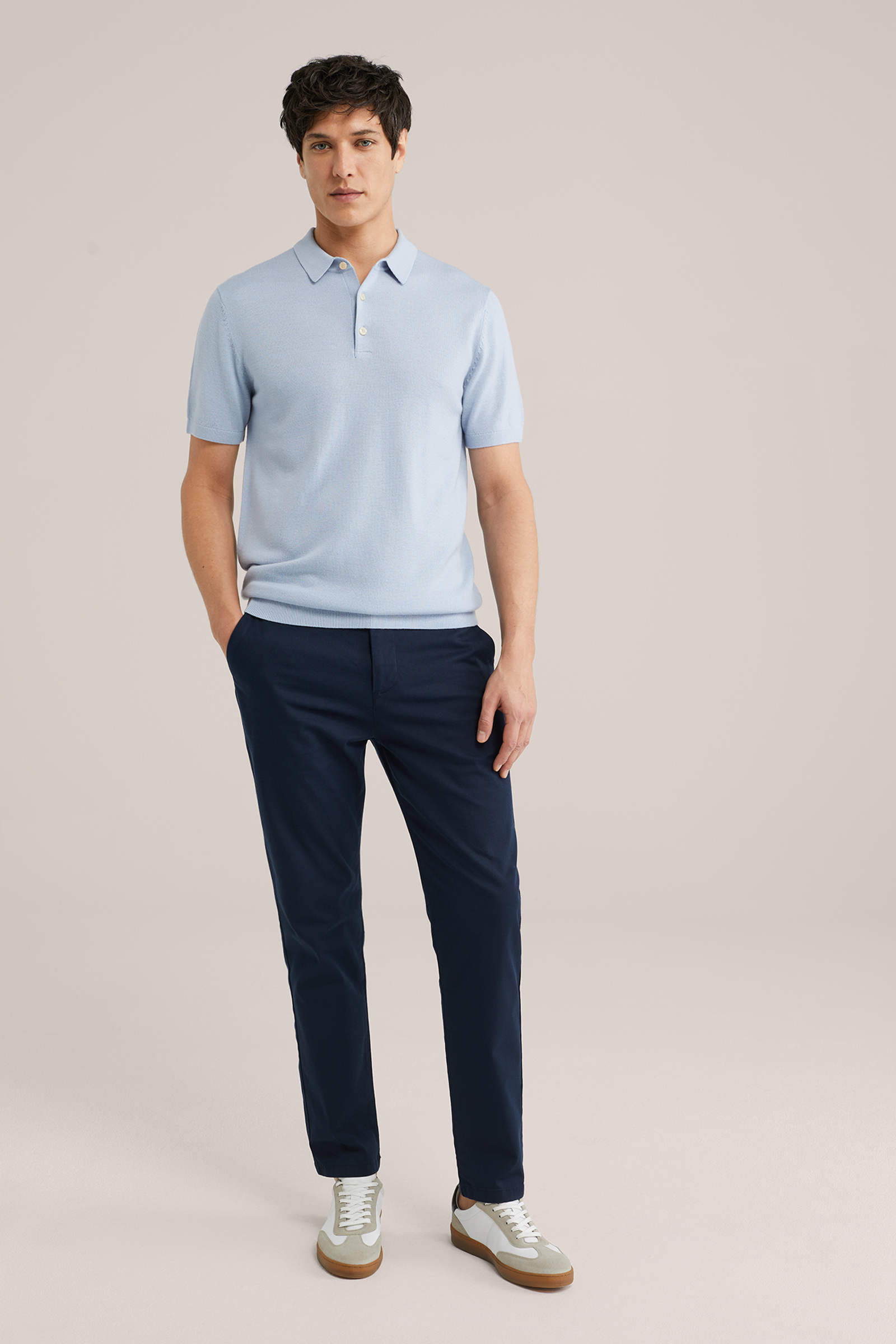 Heren Regular fit fijngebreide polo van merinowol