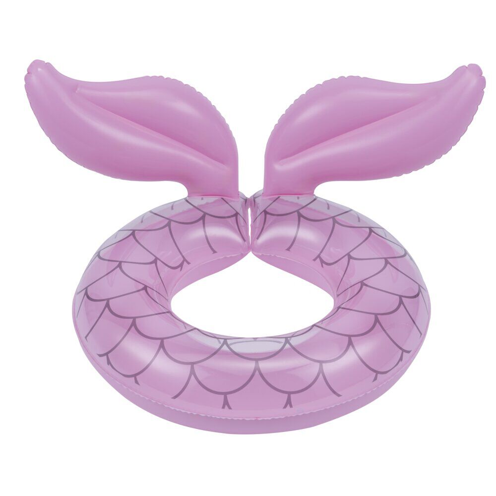 Bouée ronde en plastique ouverte design queue de sirène rose 48x55cm