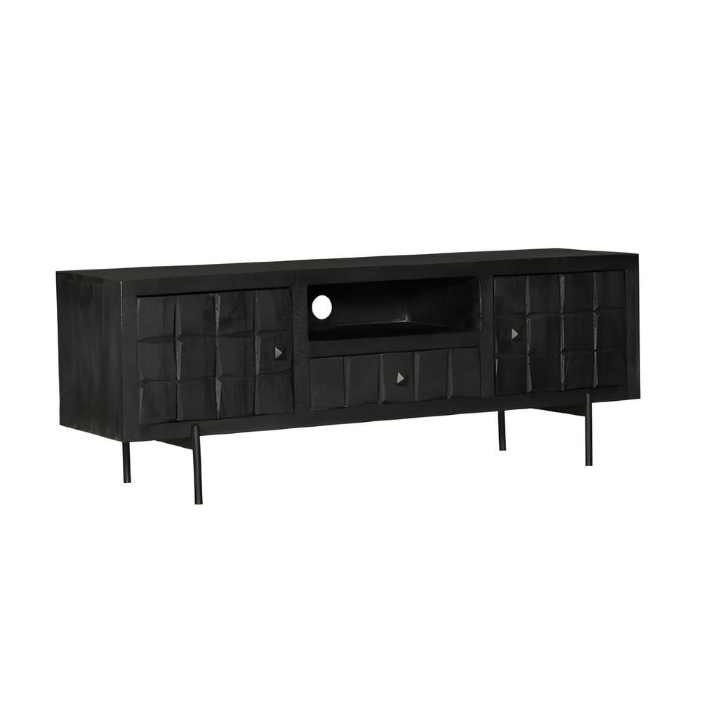 Meuble TV bois noir 2 portes décor damier UDA