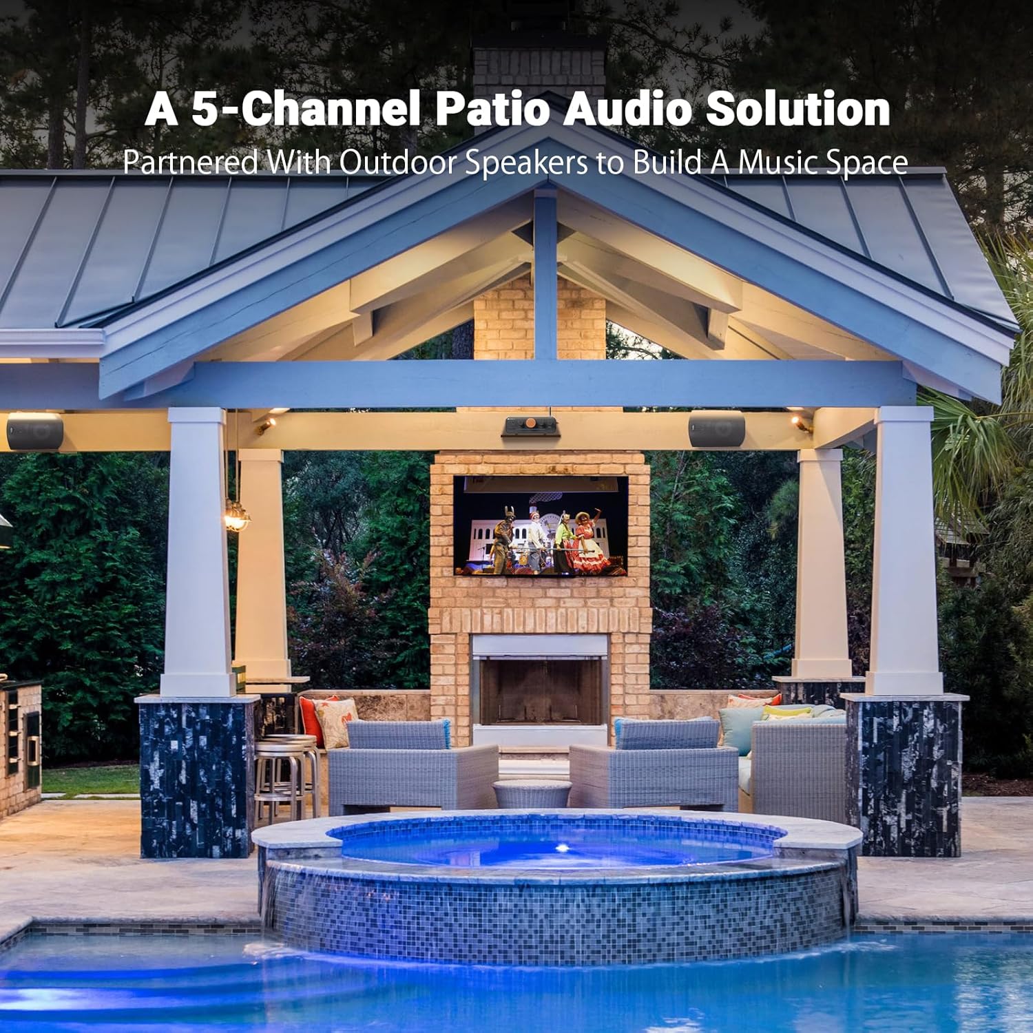 Fosi Audio HT4S Bluetooth Amplifier for Outdoor Speakers, 4 Channel Power Amp for Home Theater, Outdoor Gathering, 4.1/5.0 Ch Stereo Home Audio Receiver, Supports AUX/Optical Input with Remote Control