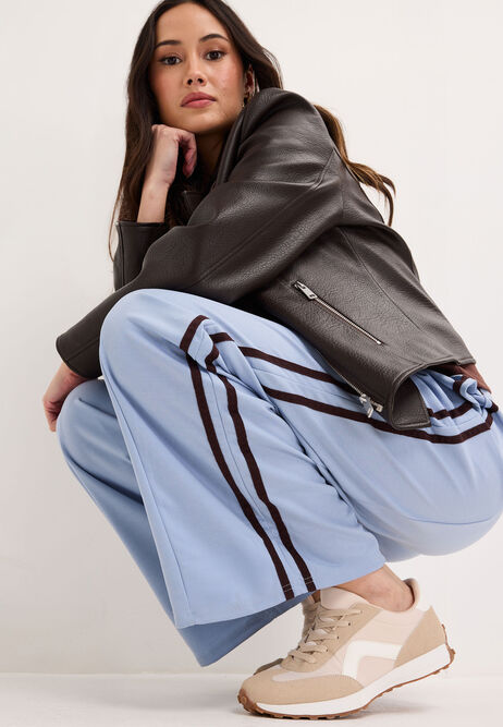 Womens Blue Side Stripe Wide Leg Joggers