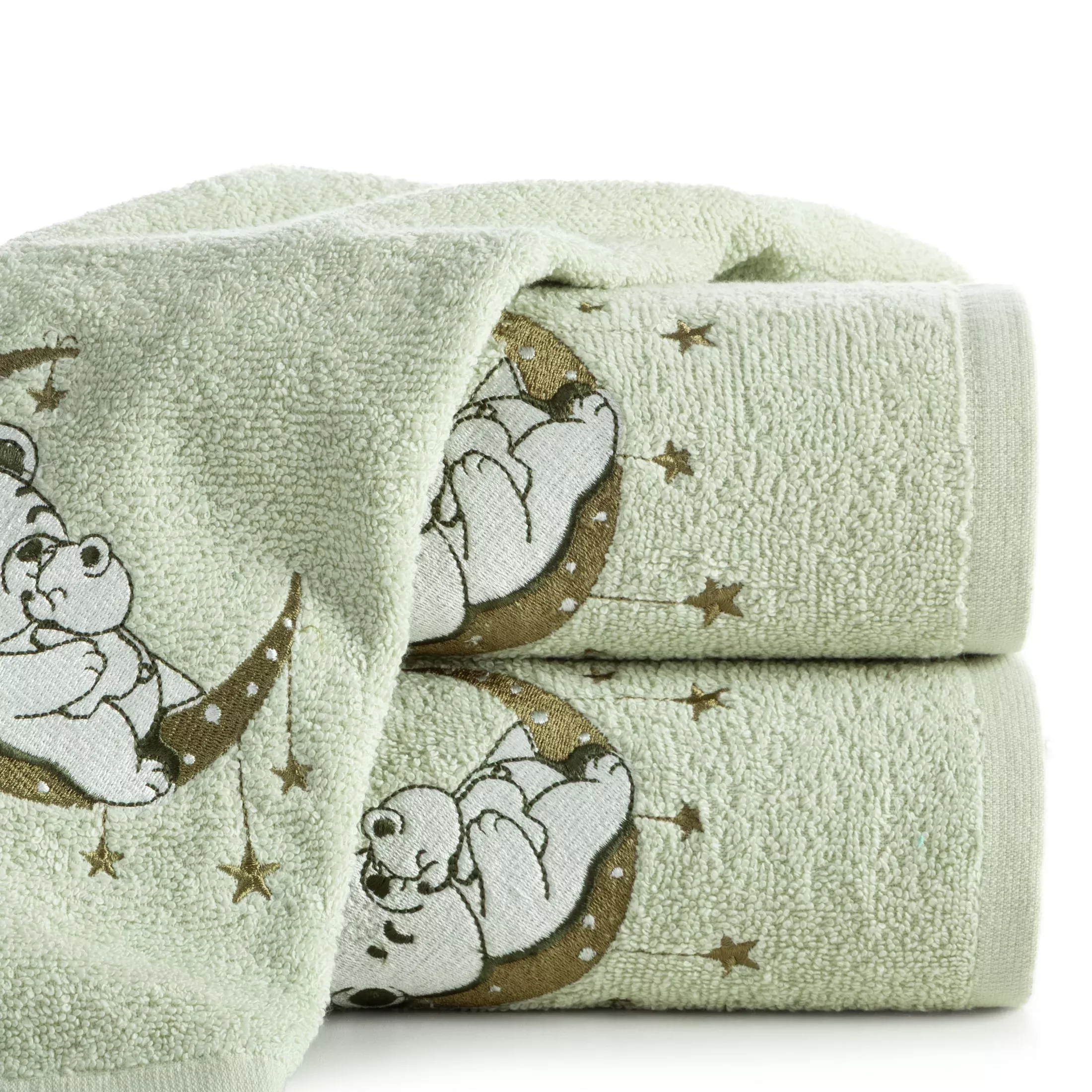 Ręcznik kąpielowy dziecięcy 70x140 cm bawełniany kolor miętowy z aplikacją misia 450 g/m2 BABY 74