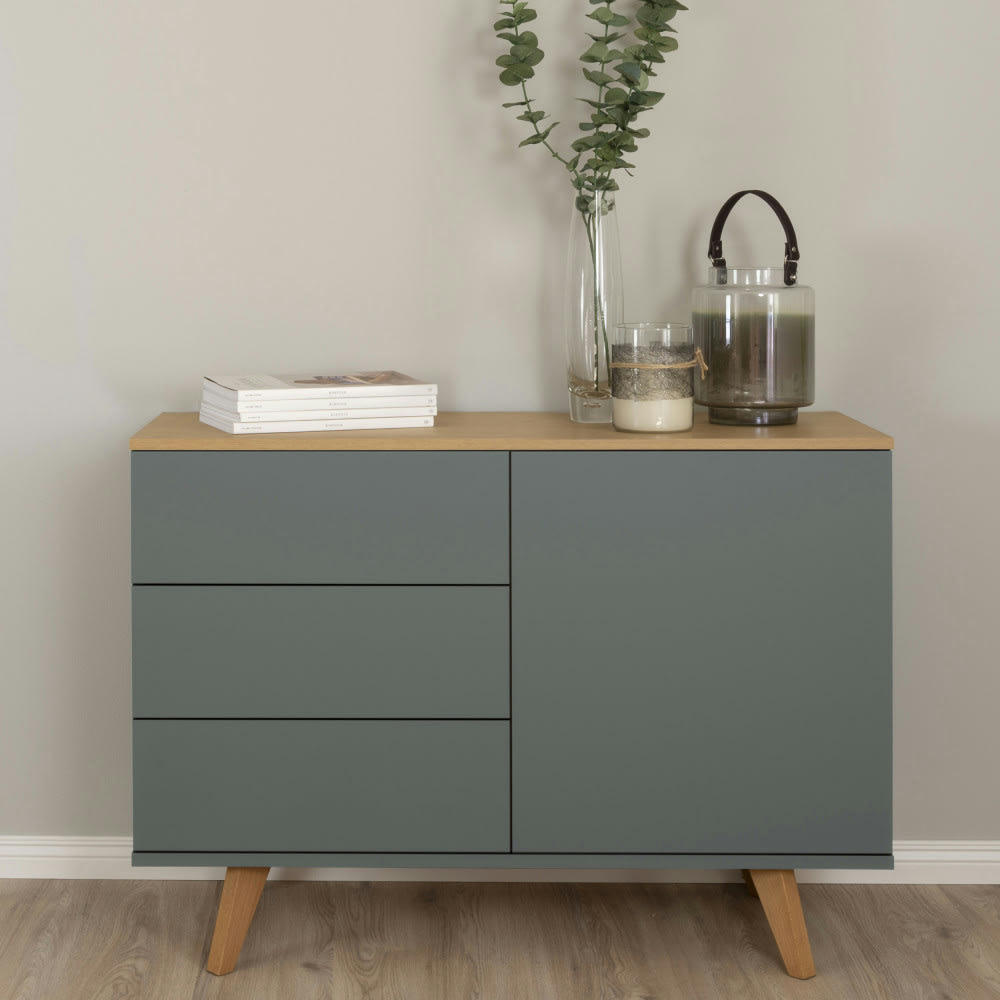 AMELIA - Buffet en bois 1 porte 3 tiroirs L109cm gris