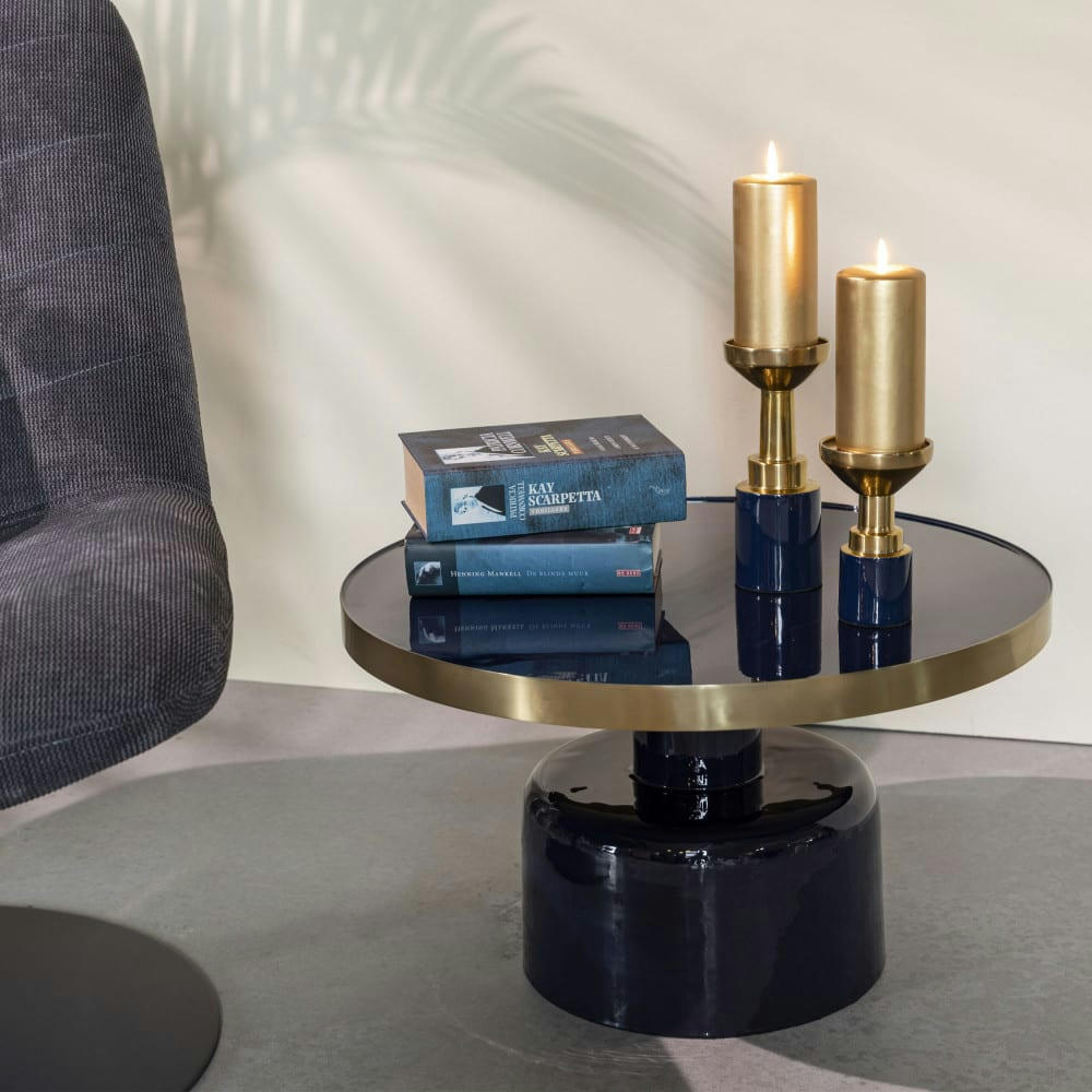 GLAM - Table basse design en métal D60cm bleu foncé