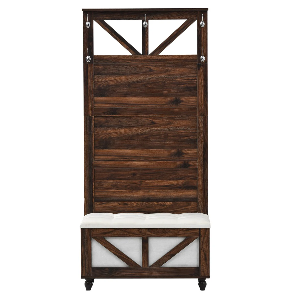 Hall Tree with 5 Hooks , Coat Hanger, Entryway Cushion Bench
