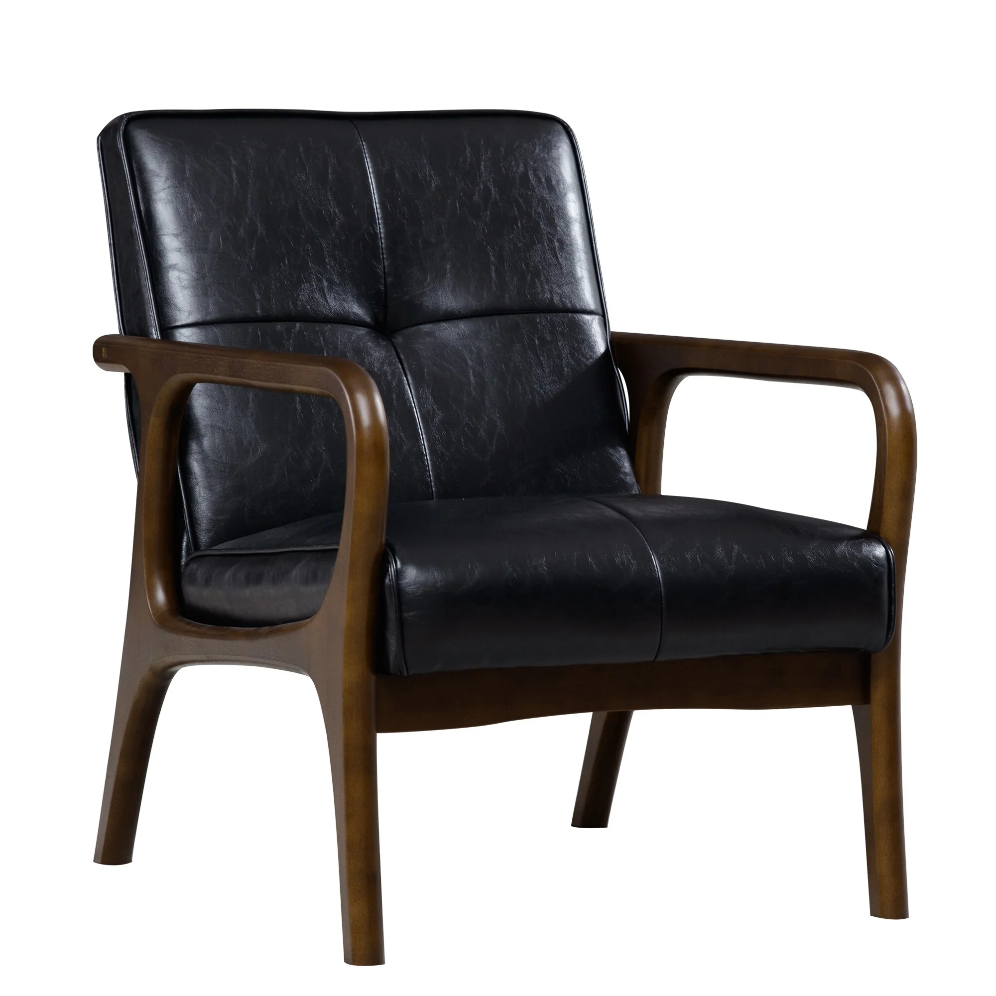 HOMYKA Leather Accent Chair Mid Century Arm Chairs with Wood Arms