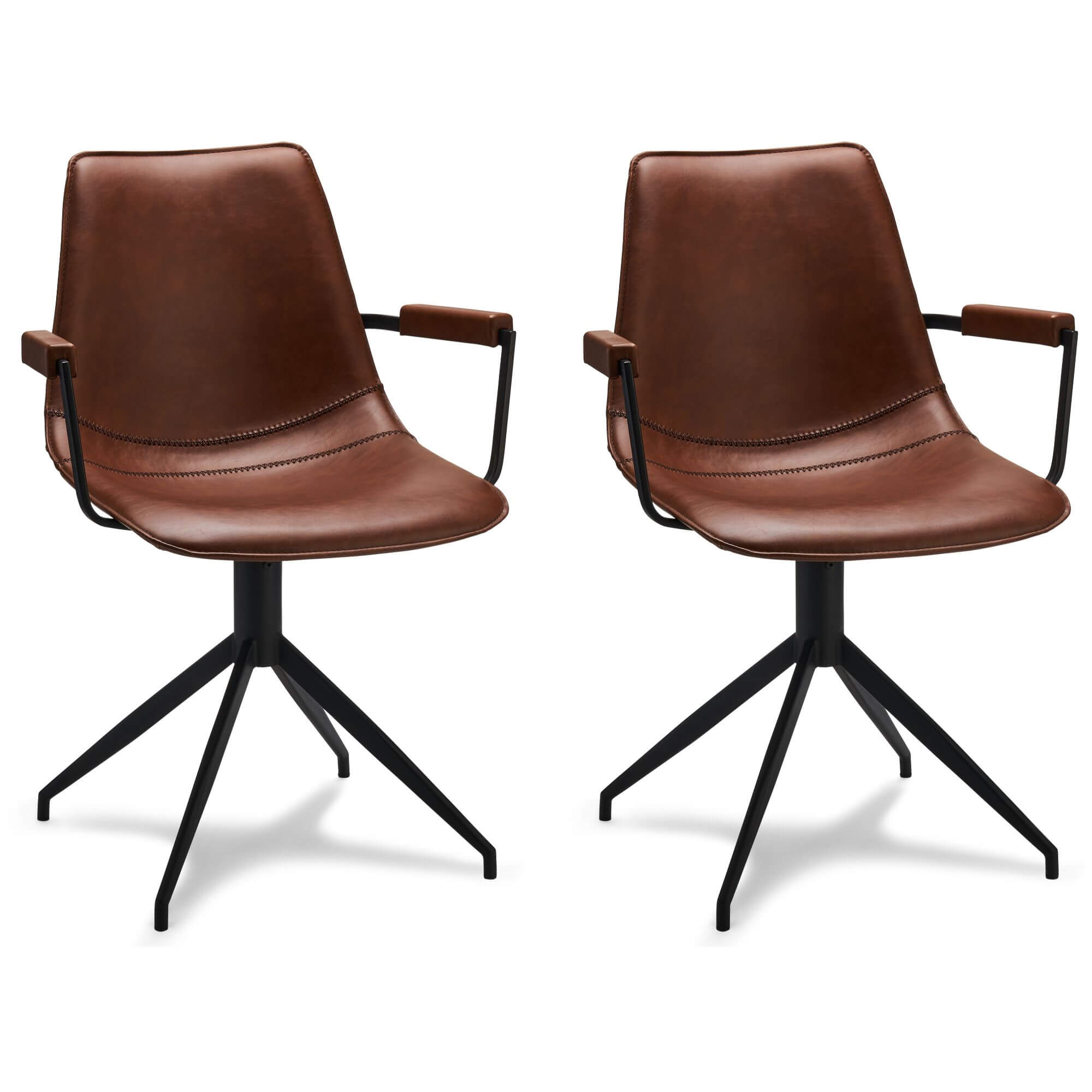 Furnhouse eetkamerstoelen armleuning Isabel - Lichtbruin - Kunstleer - Set van 2