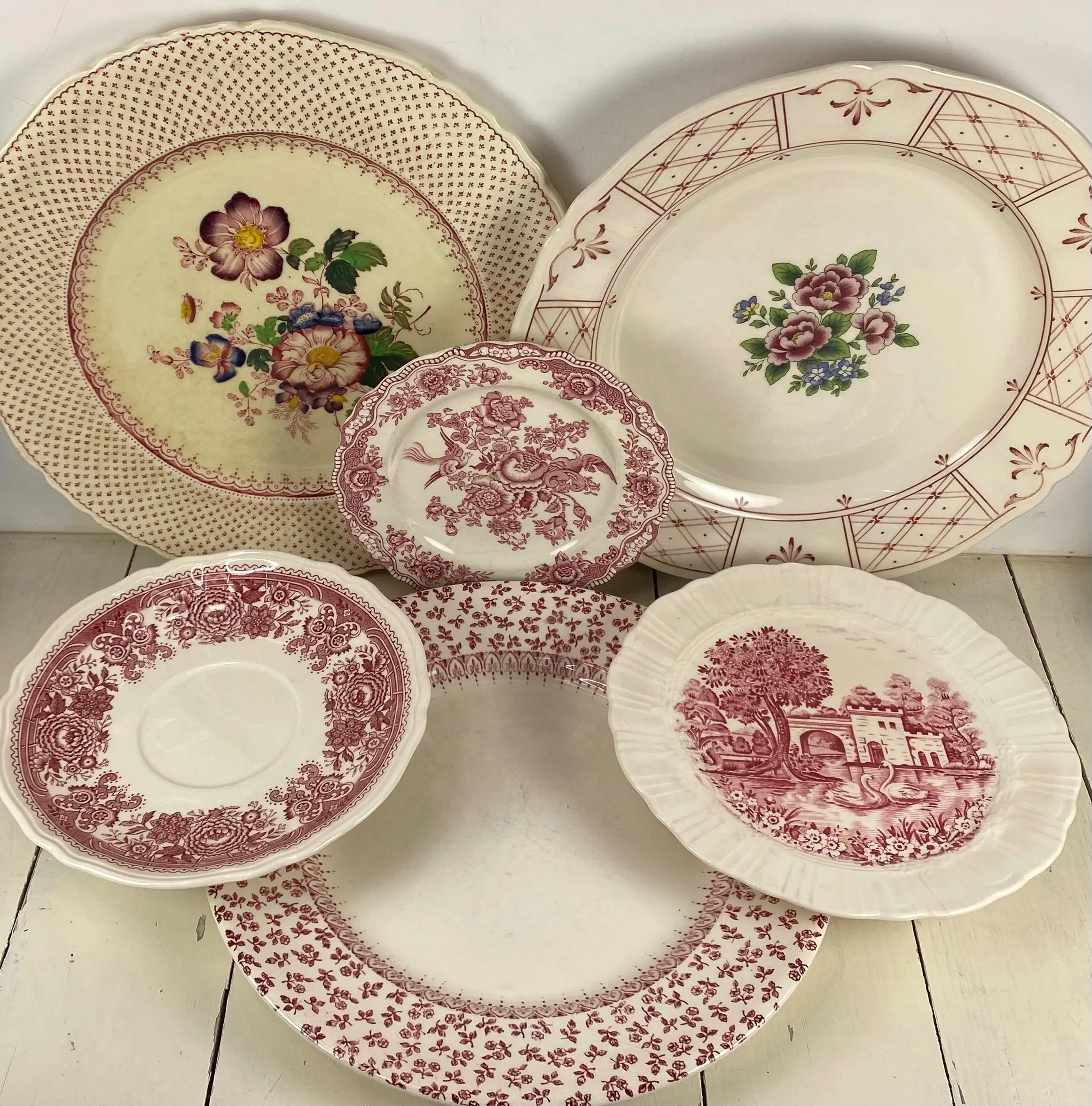 Set of 6 Mismatched PINK Theme Plates 6-10.25