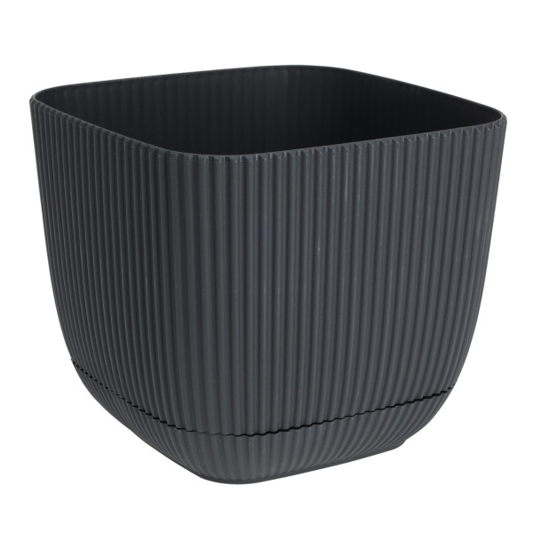 Doniczka kwadratowa szara z podstawką prążkowana 19.5 cm 4 l