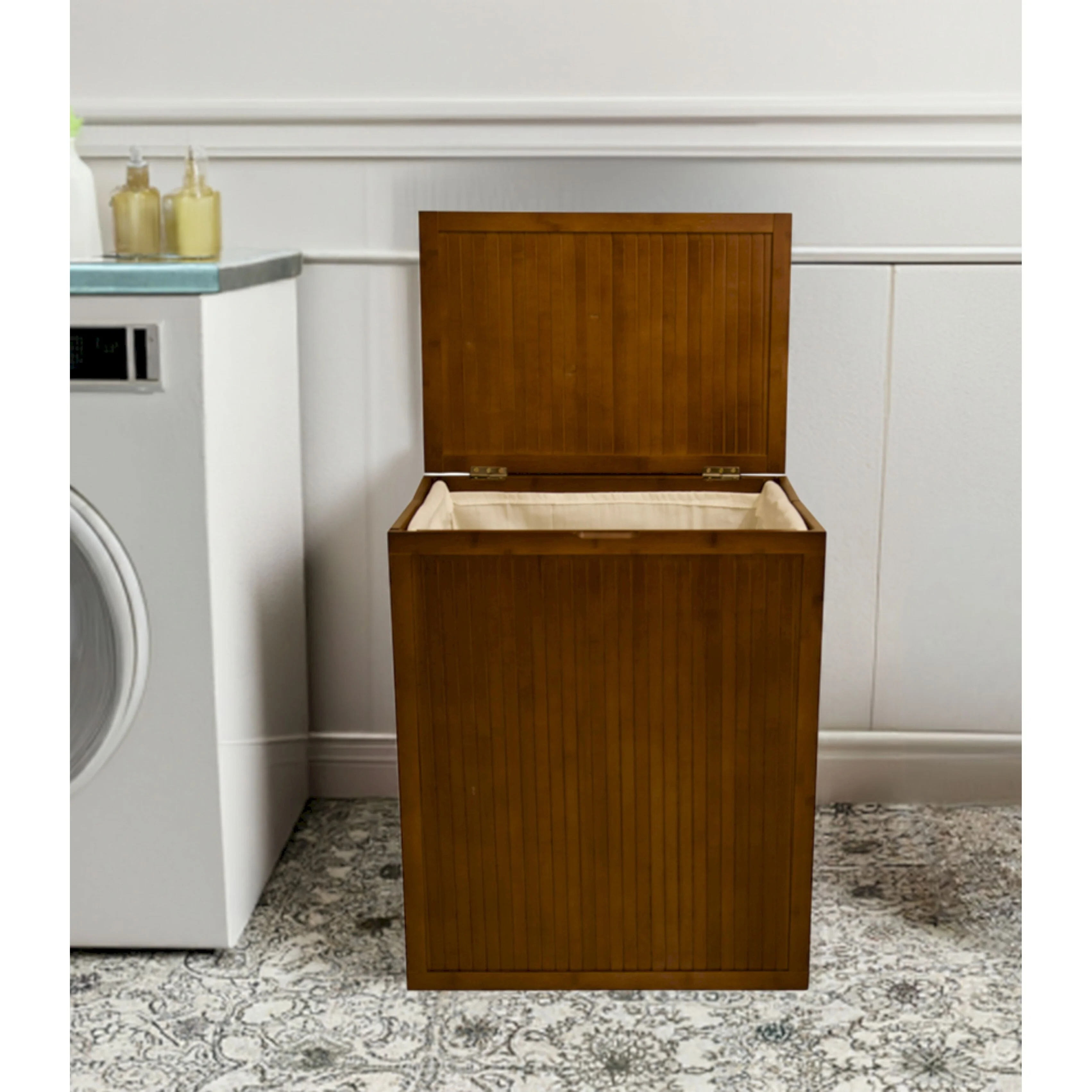 Solid Bamboo Folding Clothes Hamper w/ Removable Laundry Bag