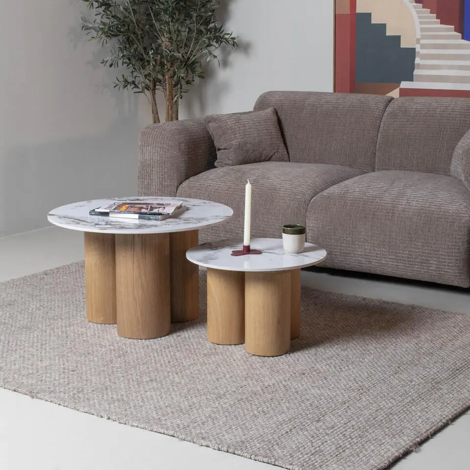 Salontafel Wit Keramiek/Naturel - Set Van 2 - Alita