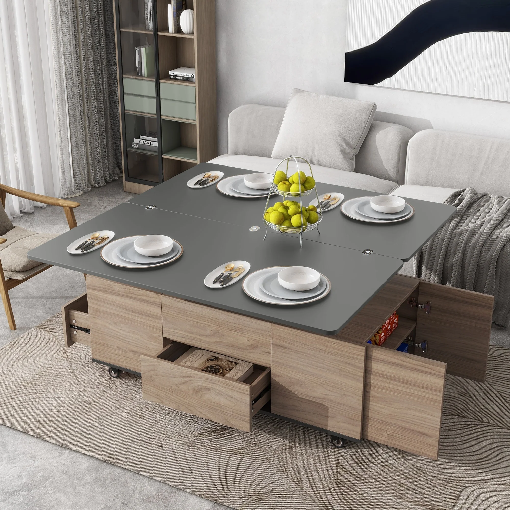 Modern Lift Top Coffee Table Multi Functional Table with 3 Drawers