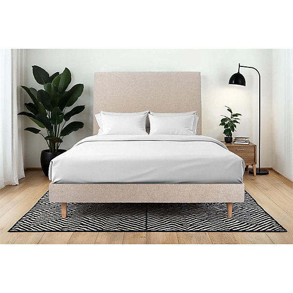 Lit avec tête de lit tapissier tissu et sommier kit- Lit en bois massif