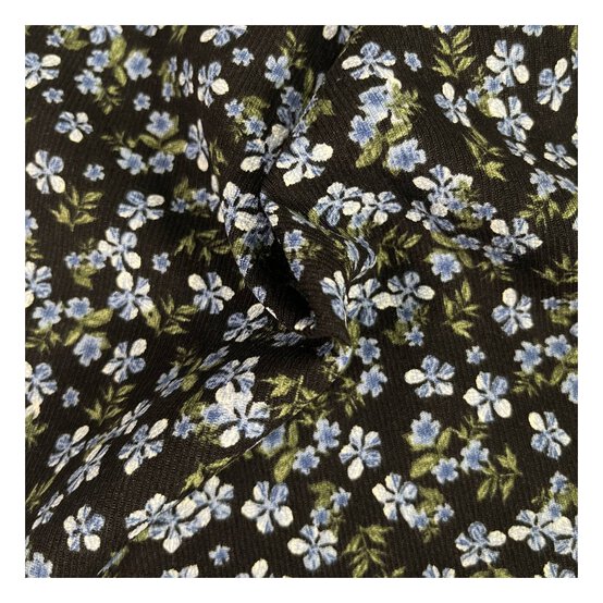 Black and Blue Ditsy Floral Brushed Print Fabric by the Metre