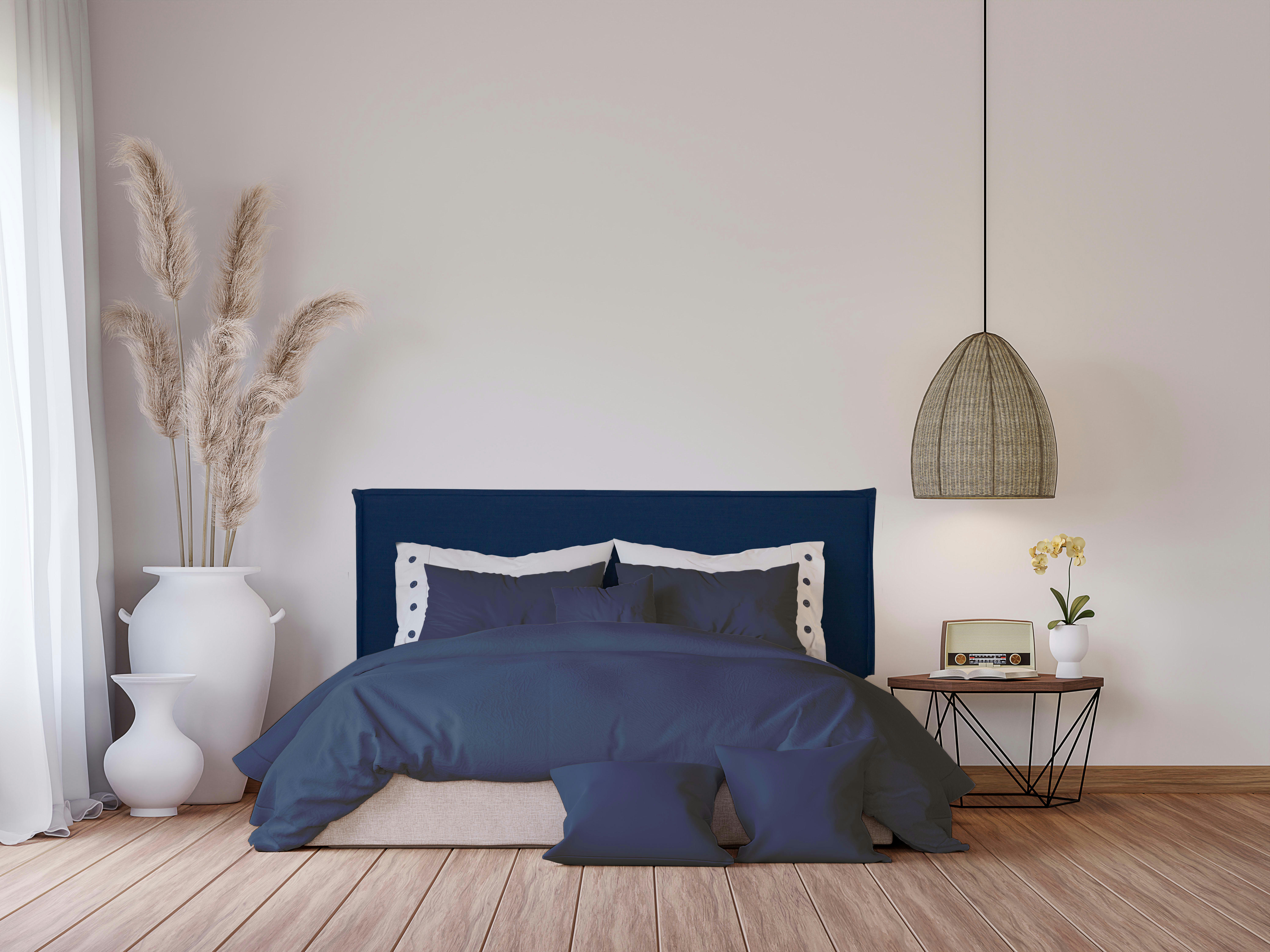 EDMOND - Tête de lit tapissée en tissu 100% lin bleu 160x100cm