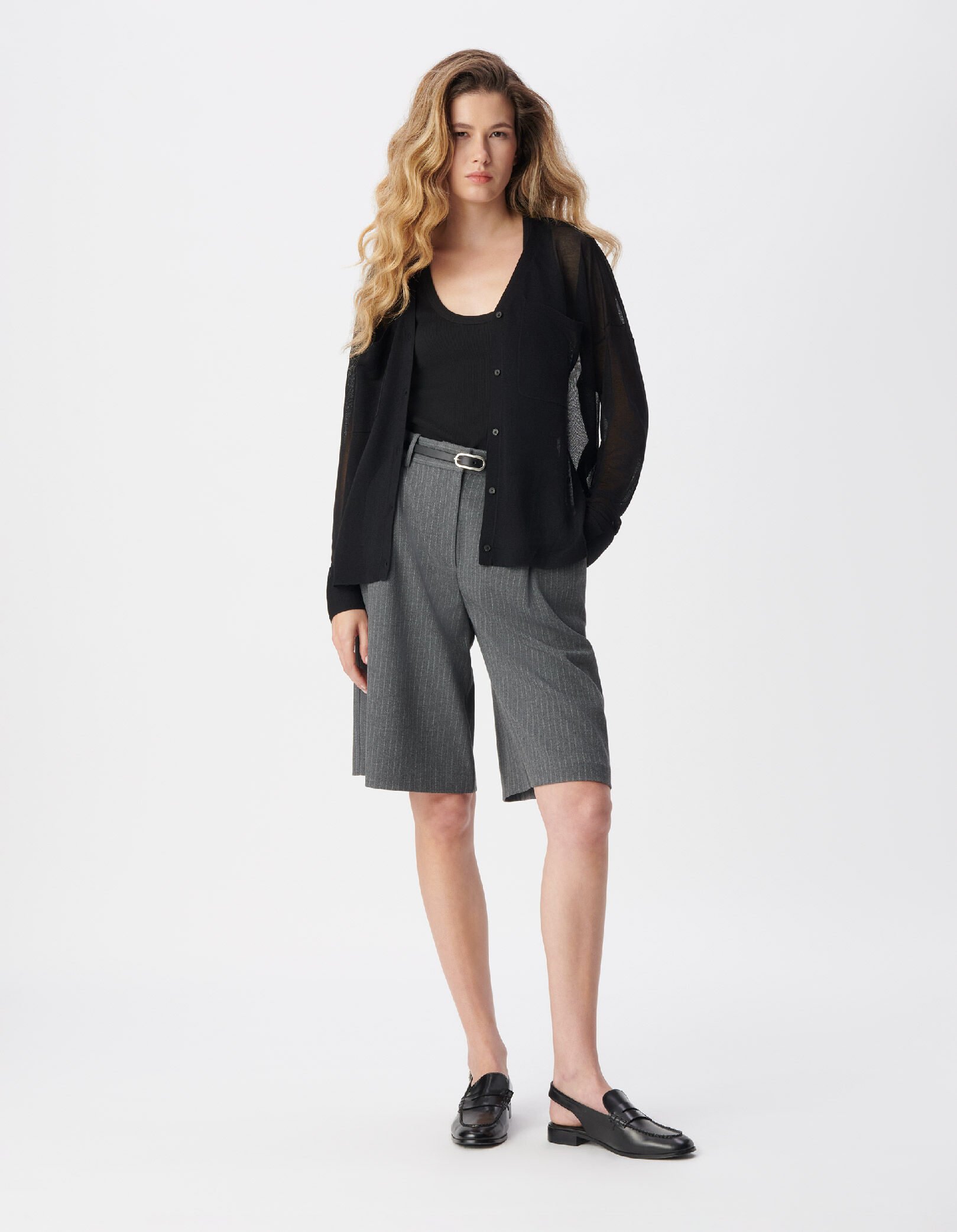 Cardigan manches longues noir tricot poches poitrine Femme