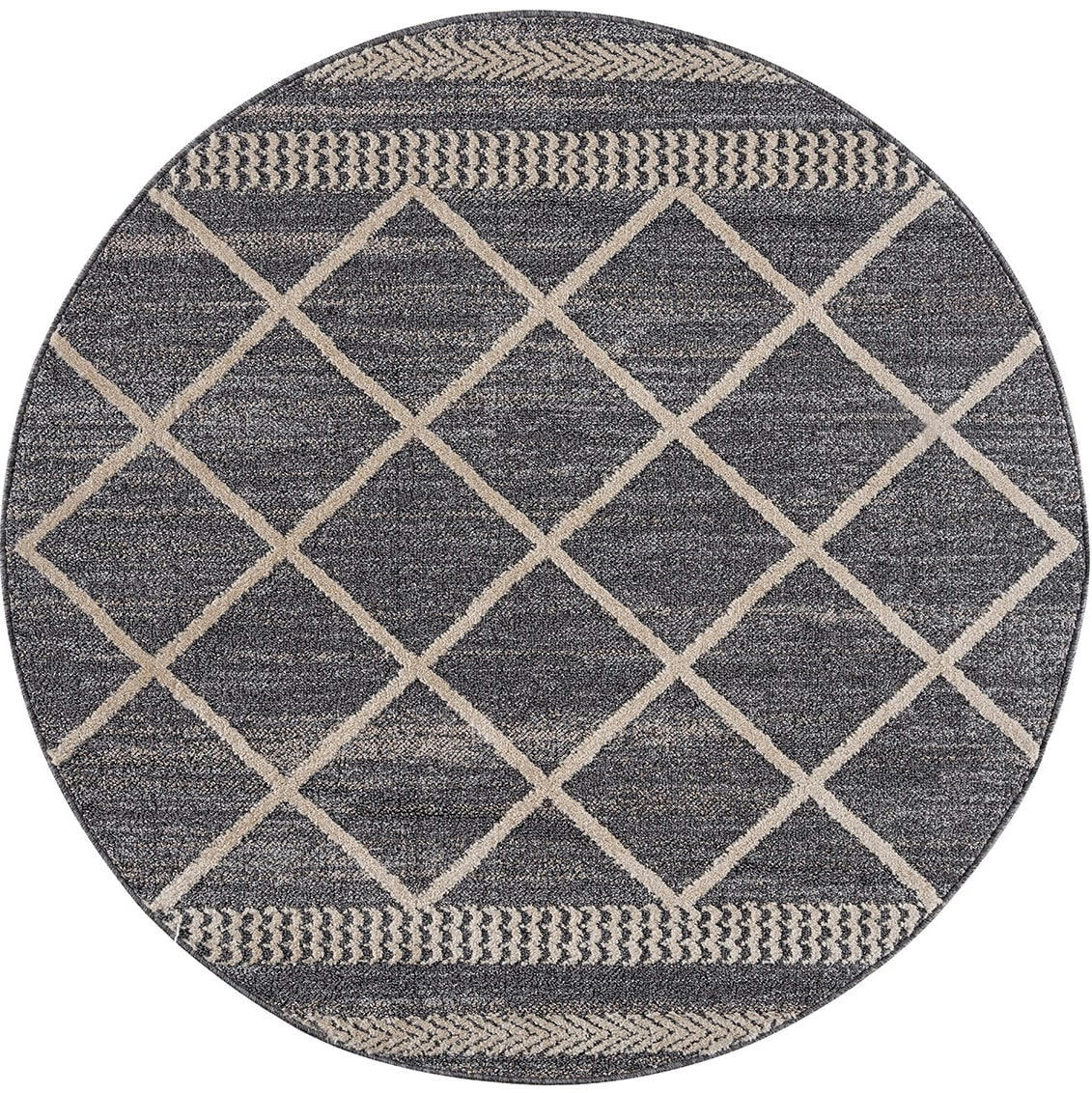 FLÄT - Tapis rond géométrique tressées gris et crème 200x200cm