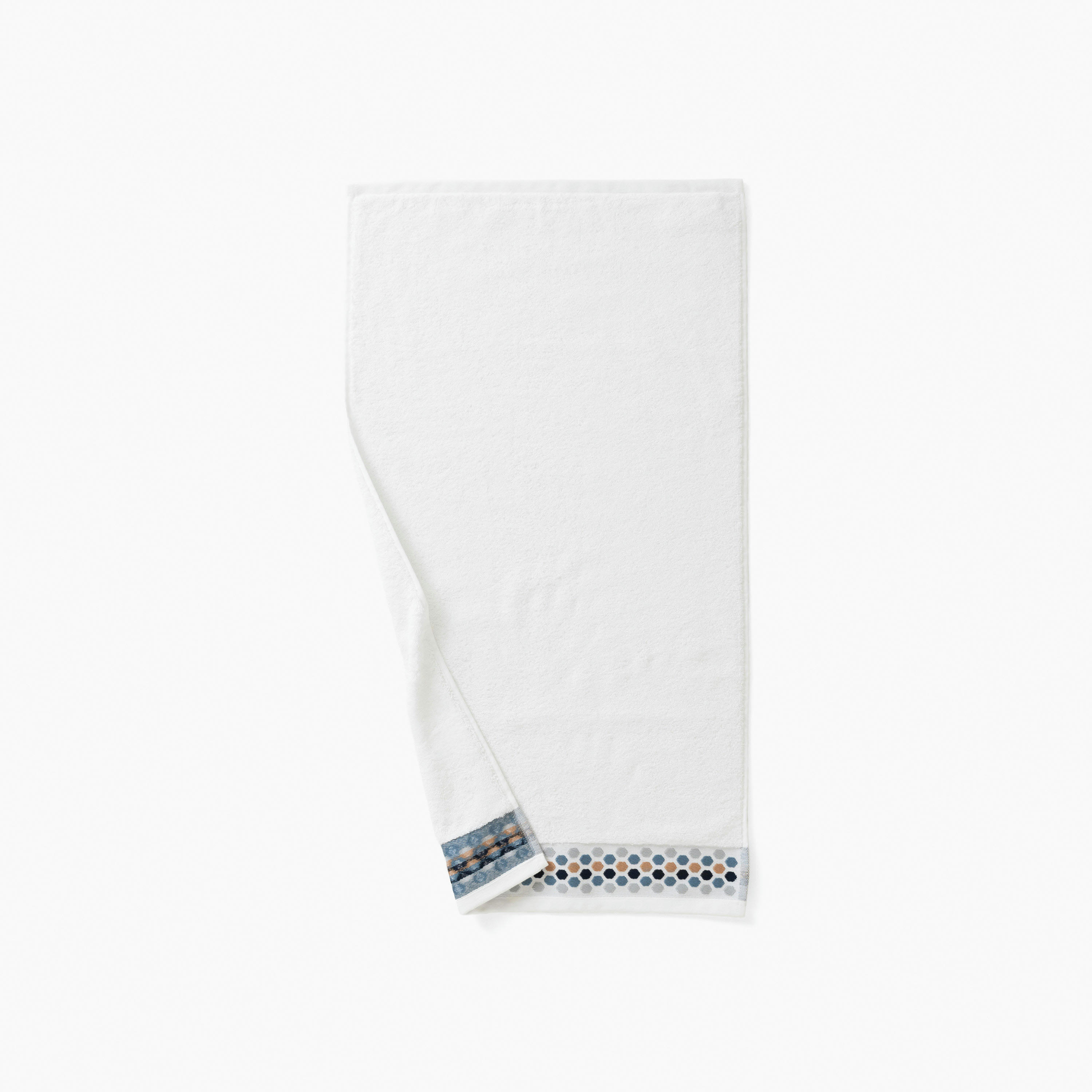 HEXAGONE - Drap de bain coton bouclette jacquard blanc 70 x 120 cm