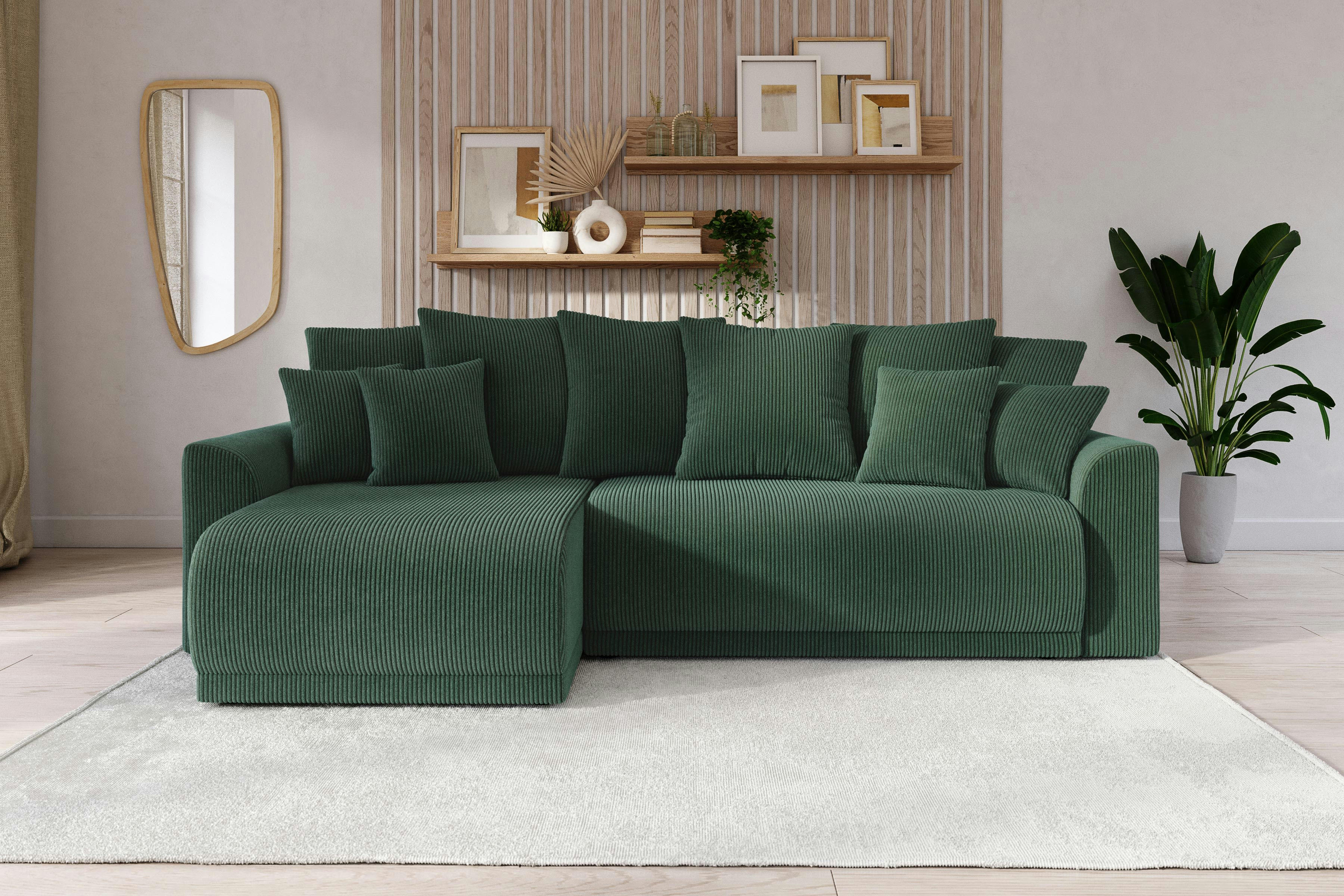 NOVA - Canapé d'angle convertible en velours côtelé 4 places vert