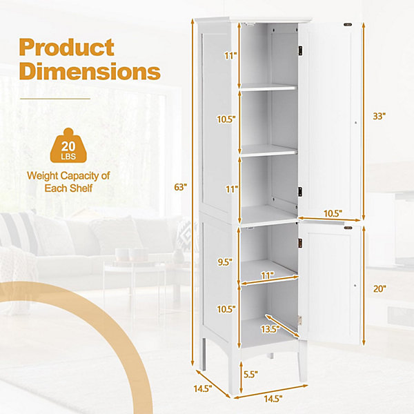 Colonne de Salle de Bain avec 2 Portes 5 étagères Dispositif Anti basculement Armoire Haute de Toilette Blanc
