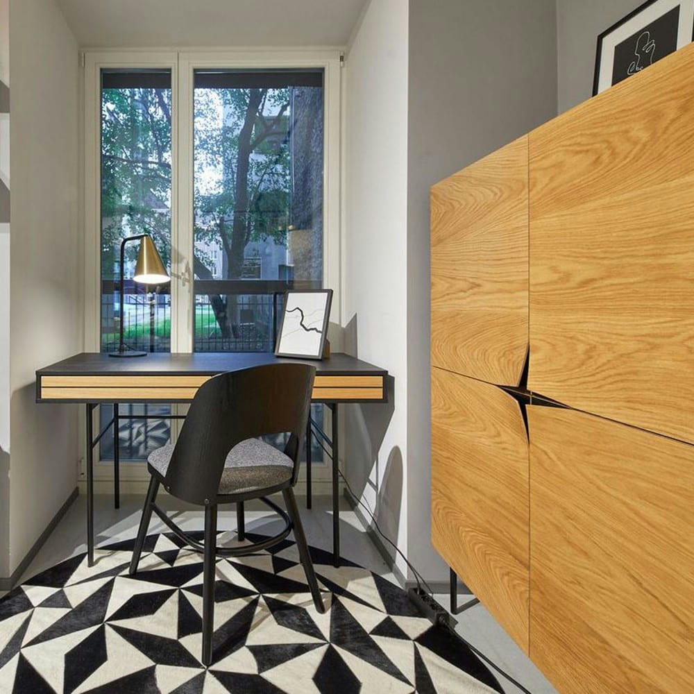 STRIPE - Bureau en bois et métal 2 tiroirs noir