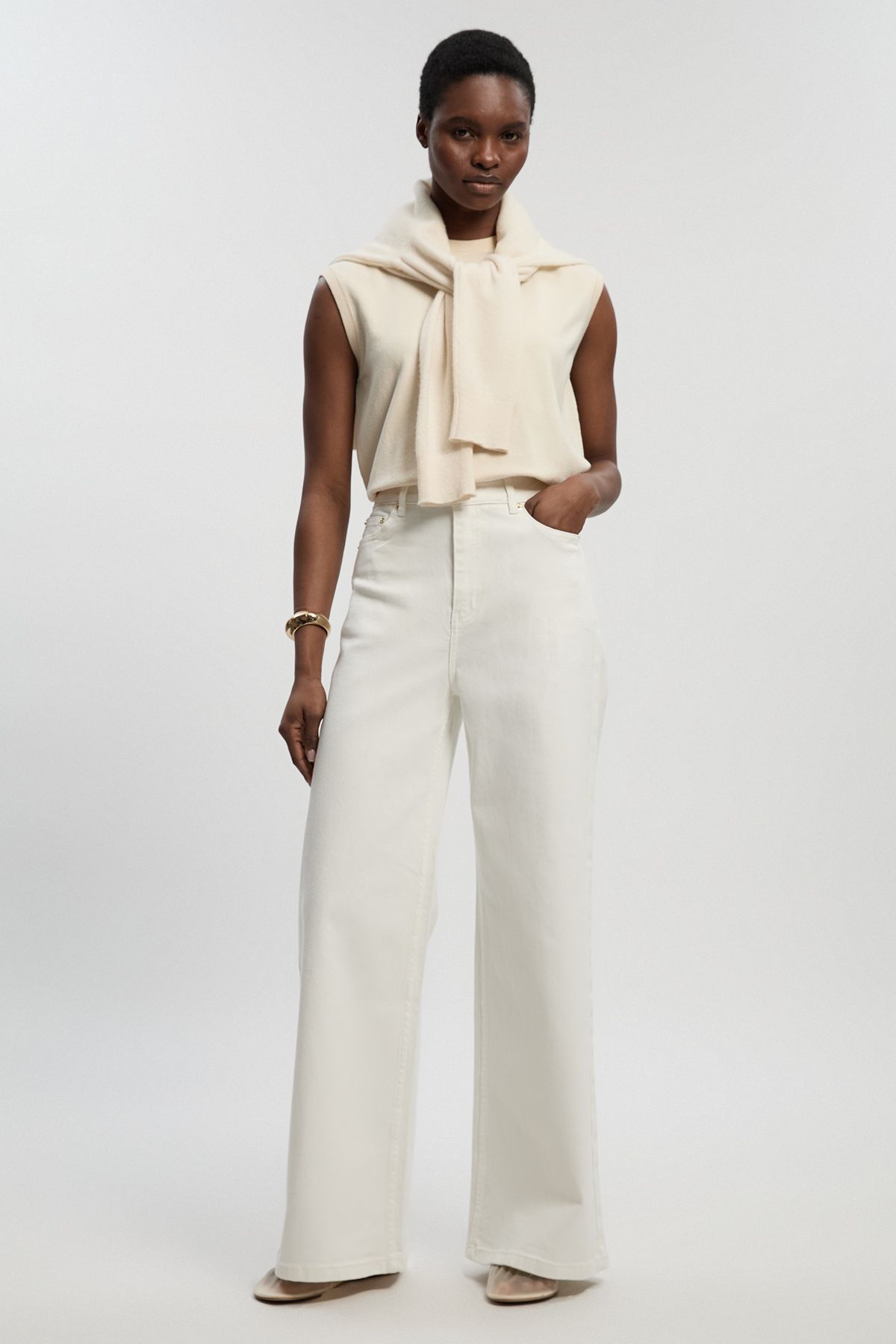 KarenMillen Denim High Waist Wide Leg Jean