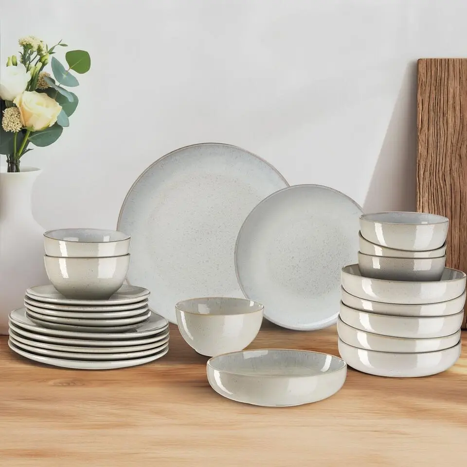 tectake Serviesset Mare van aardewerk, voor 6 personen, Grijs