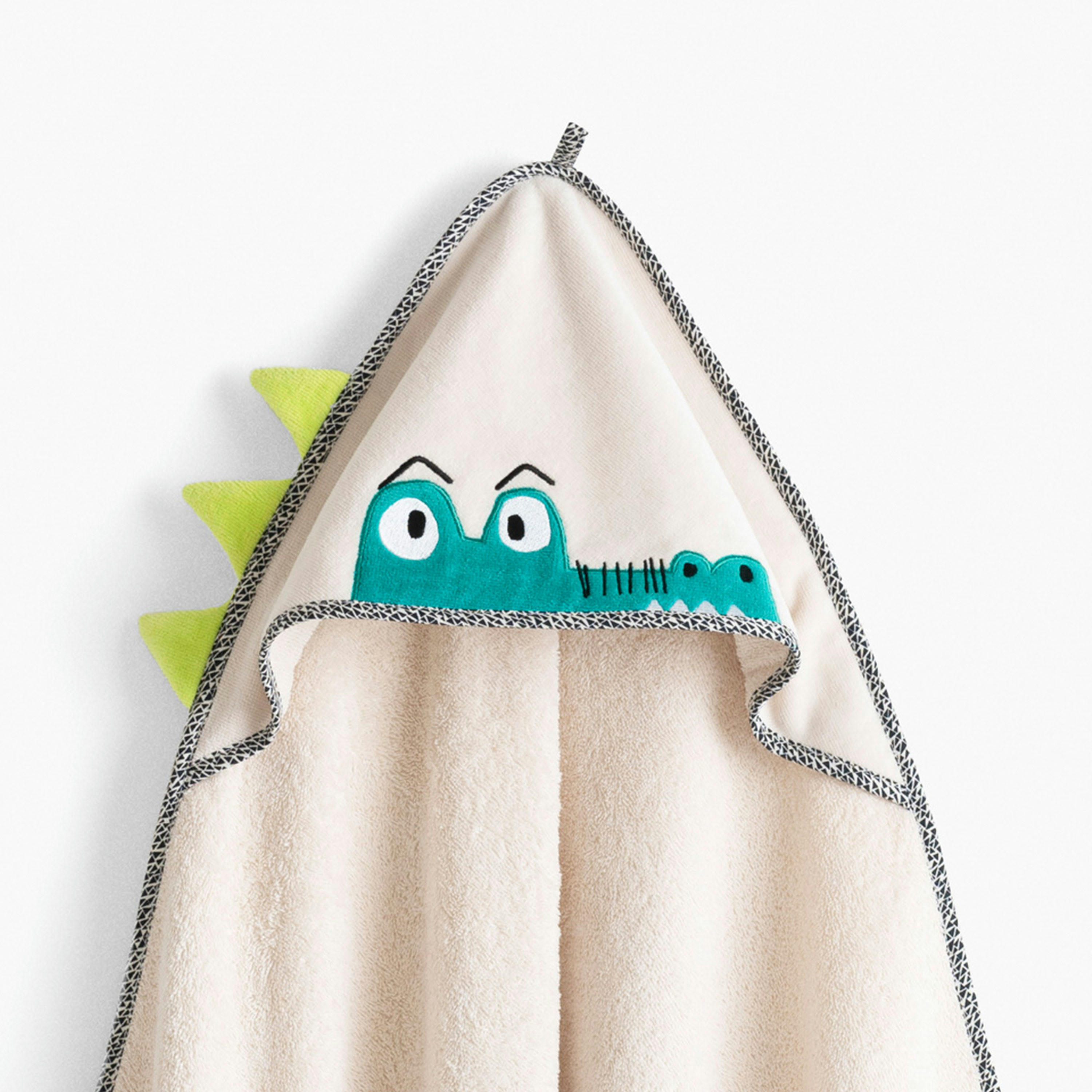 CROCOFUL - Cape de bain bouclette de coton brodé bouclette beige 80 x 80 cm