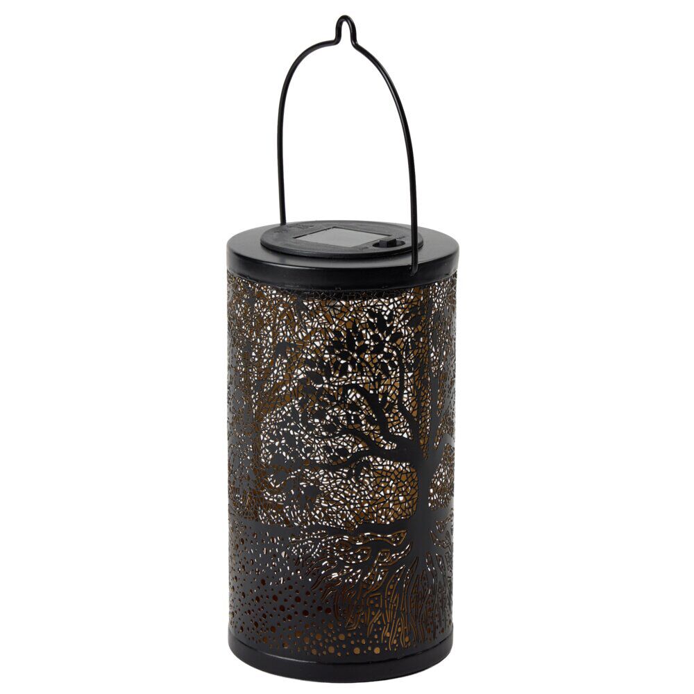 Lanterne solaire ronde LED arbre de vie métal bronze marron Ø10xH28cm