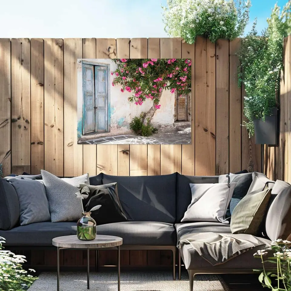 Tuinposter Greek Facade - 60 x 80 - Roze