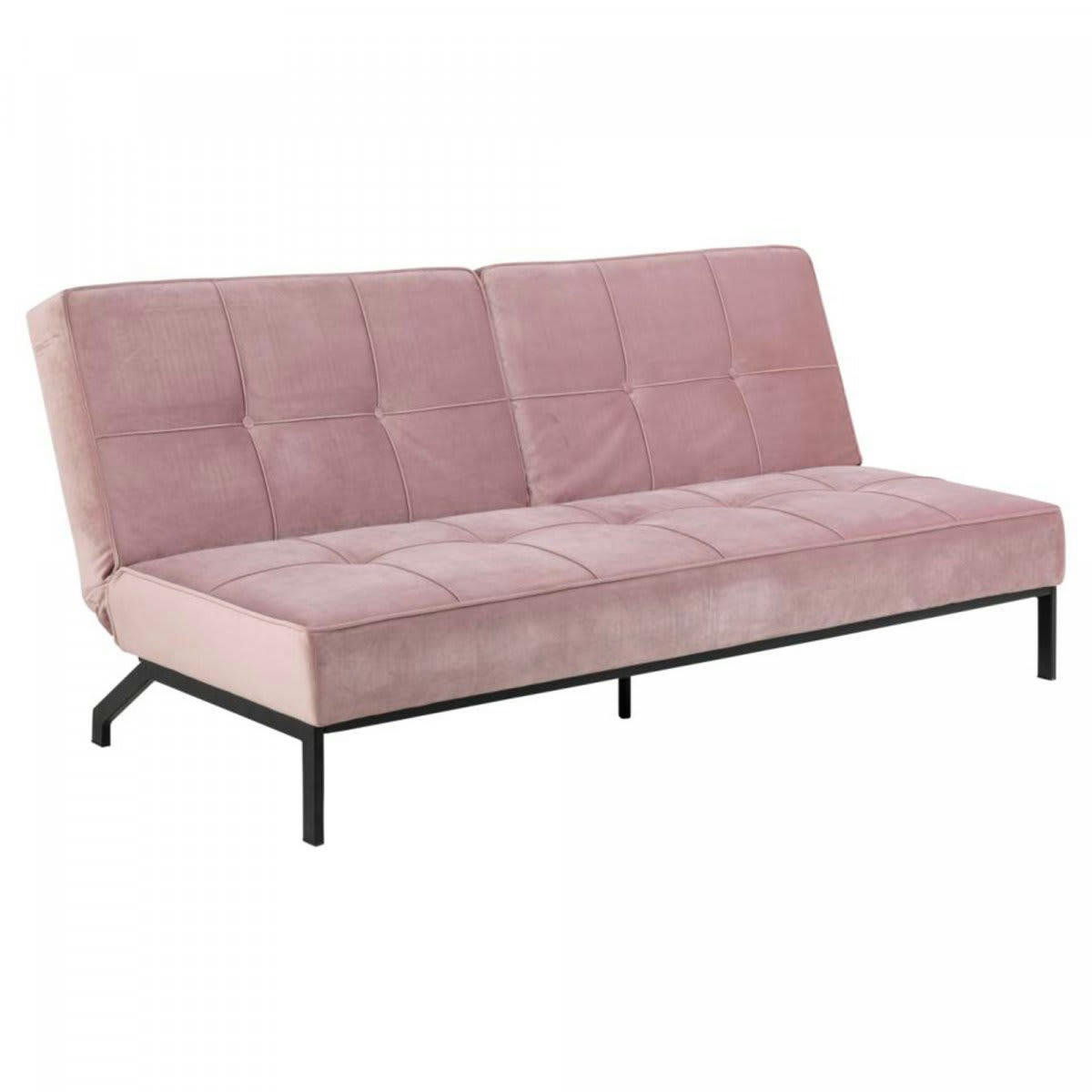 PERUKIA - Canapé convertible en velours matelassé rose