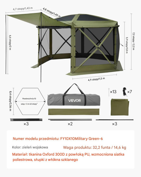 Namiot pawilon zielony 3x3m z moskitierą szybki rozkład ogród patio