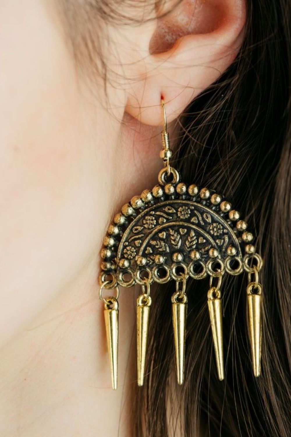 The Colourful Aura Gold Semicircular Oxidized Drop Jhumka