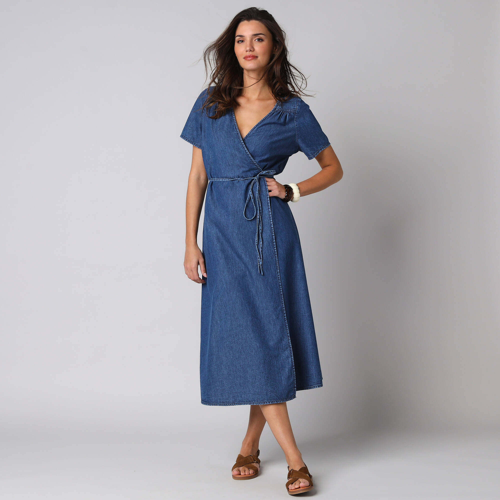Robe cache-cœur denim léger