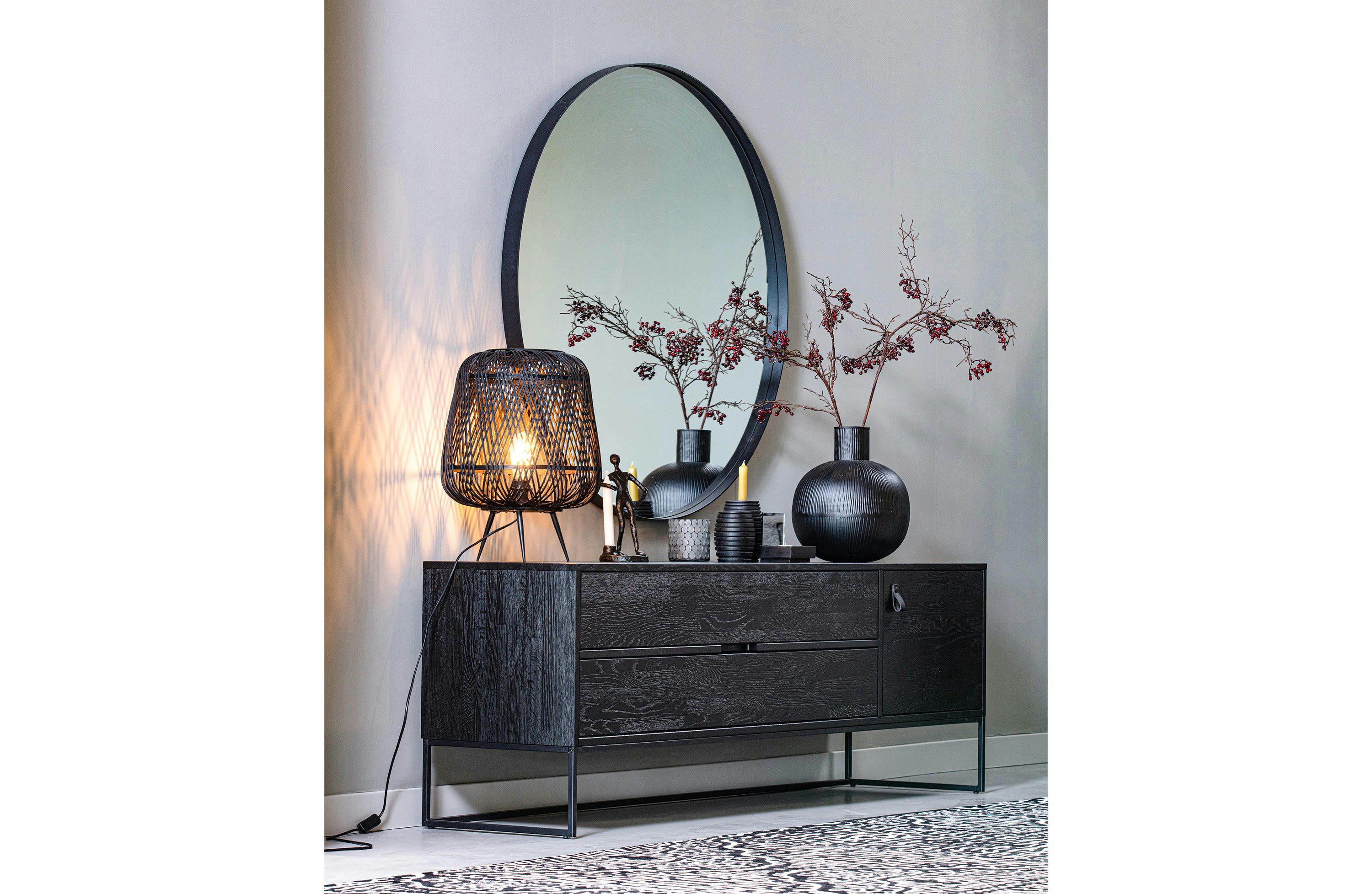 DOUTZEN - Grand miroir rond en métal noir