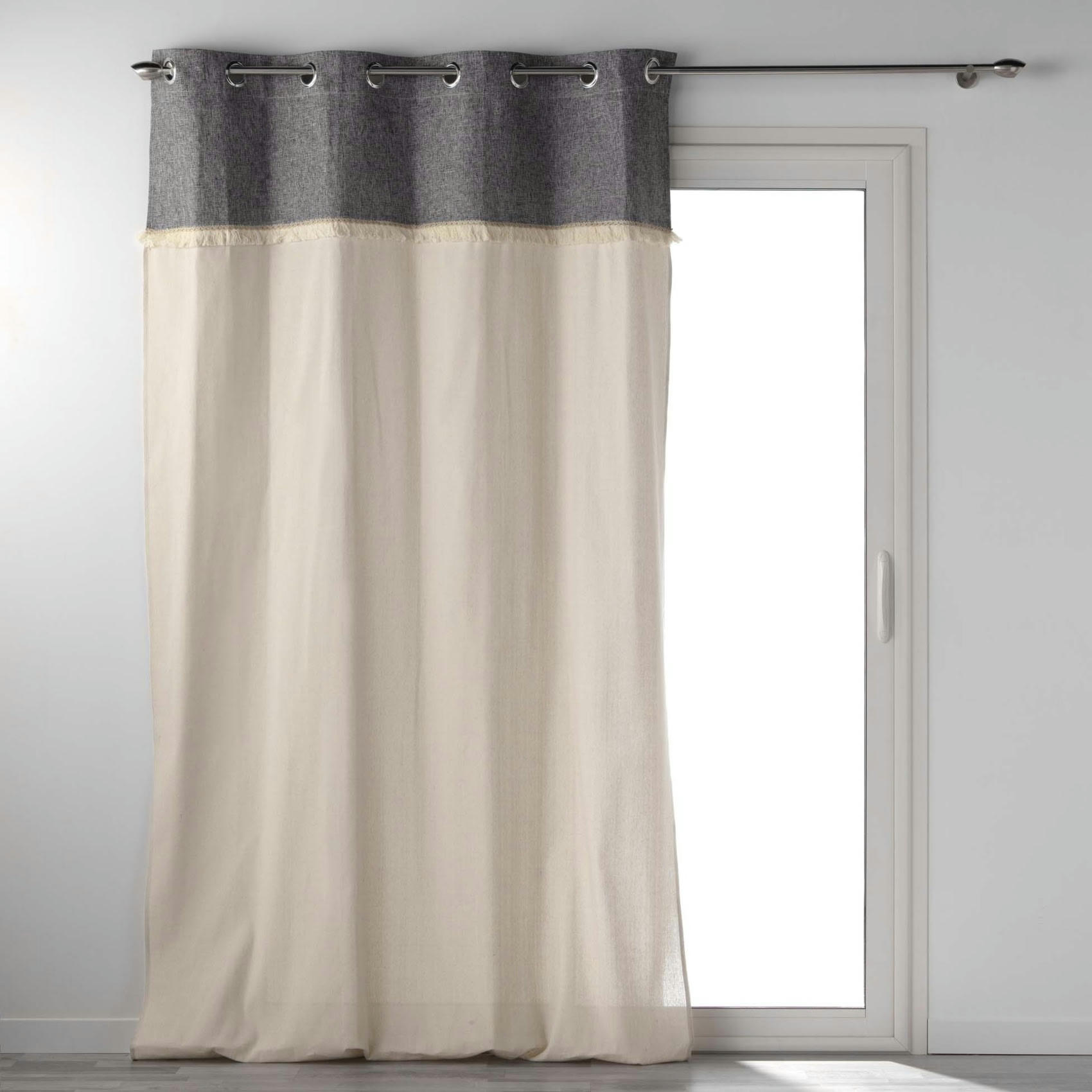 - Rideau à parement frangé coton gris anthracite 140x240 cm