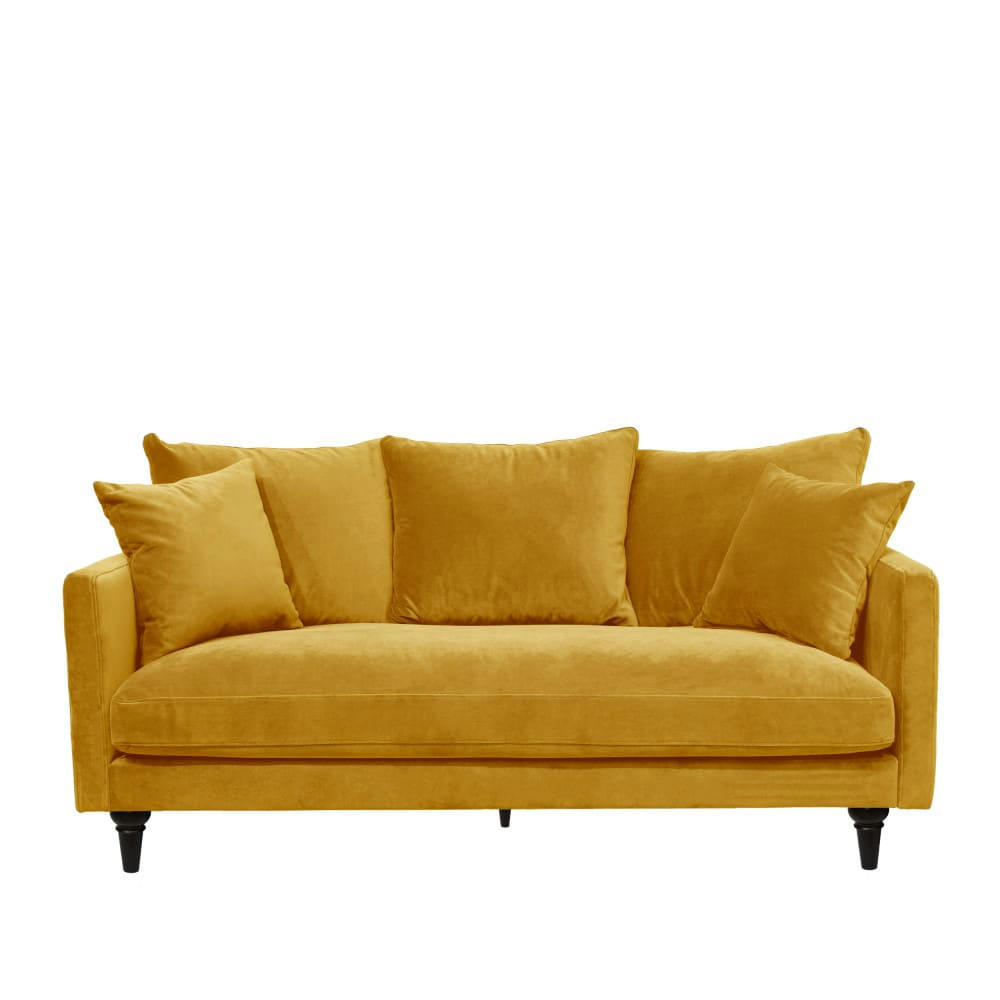 VILLABON - Canapé 3 places en velours pieds tournés jaune moutarde