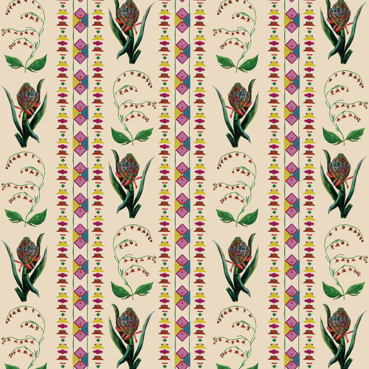 Catchii Behang Encanto Aztec Flowers pastel sand