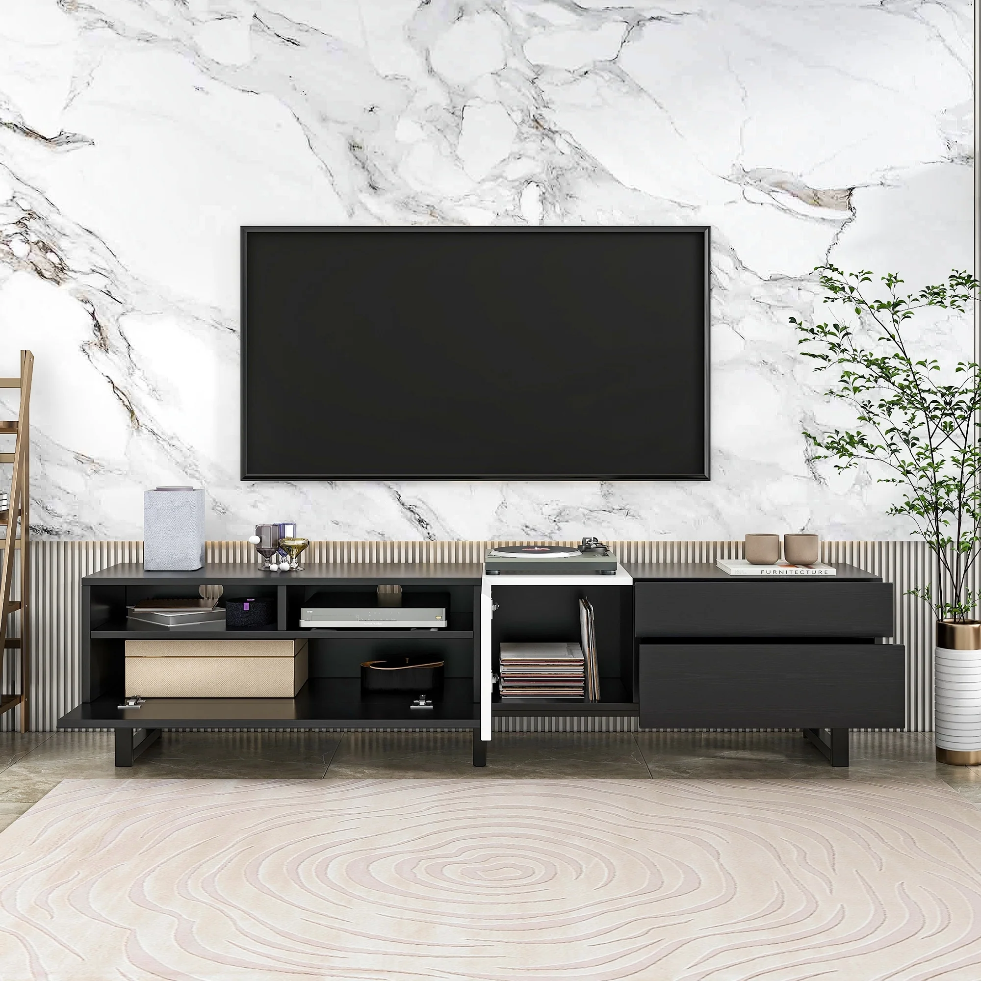 Modern TV Stand Media Console For 80 inch TV With Double Storage Space - 15.00 x 70.90 x 19.70