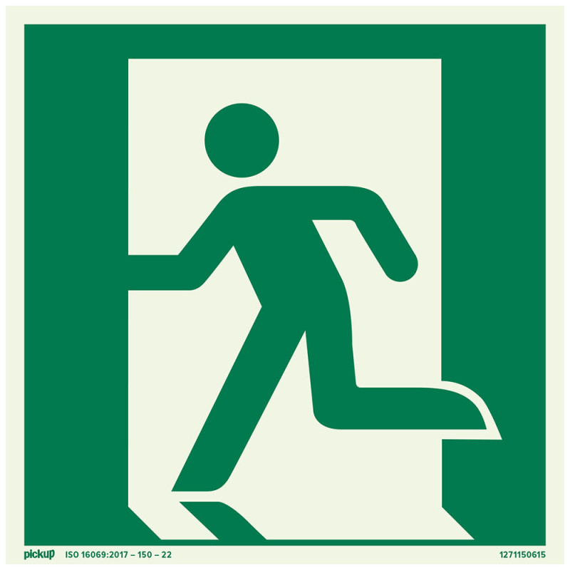 Pictogramme adhésif photoluminescent direction sortie gauche 15 x 15 cm PICKUP