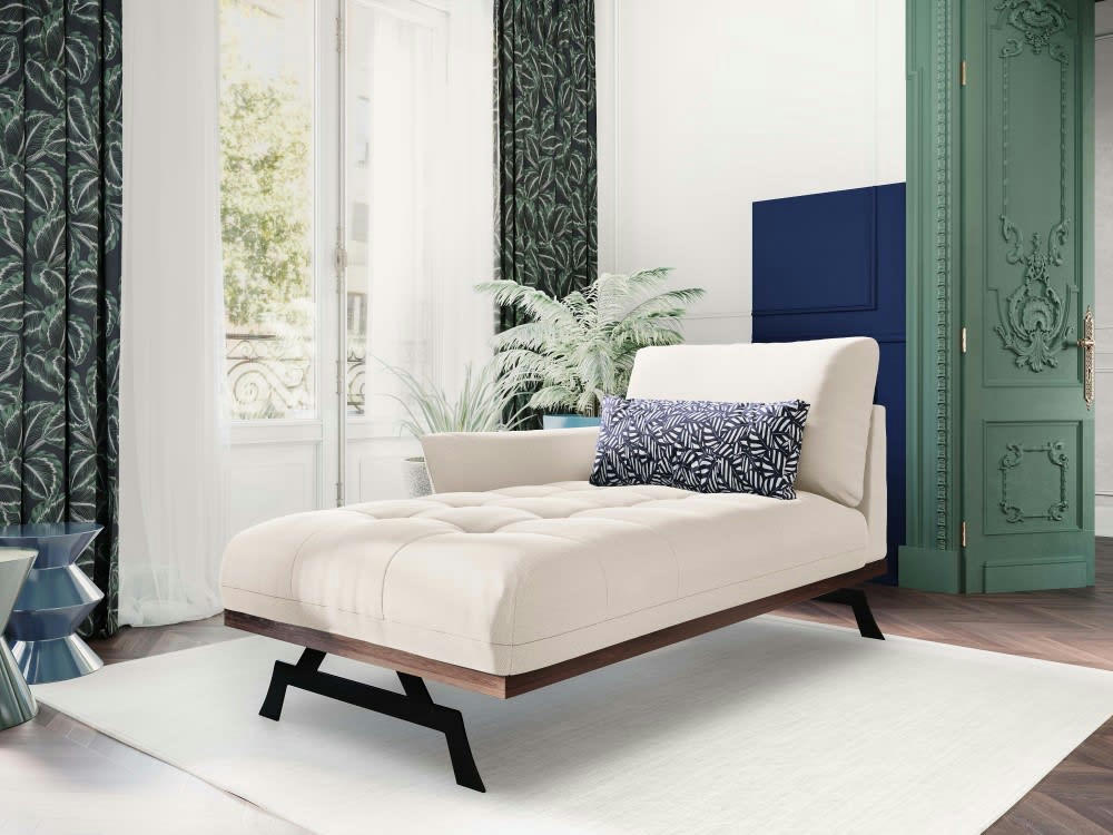 OLIVIER - Méridienne 1 place en tissu structuré beige clair