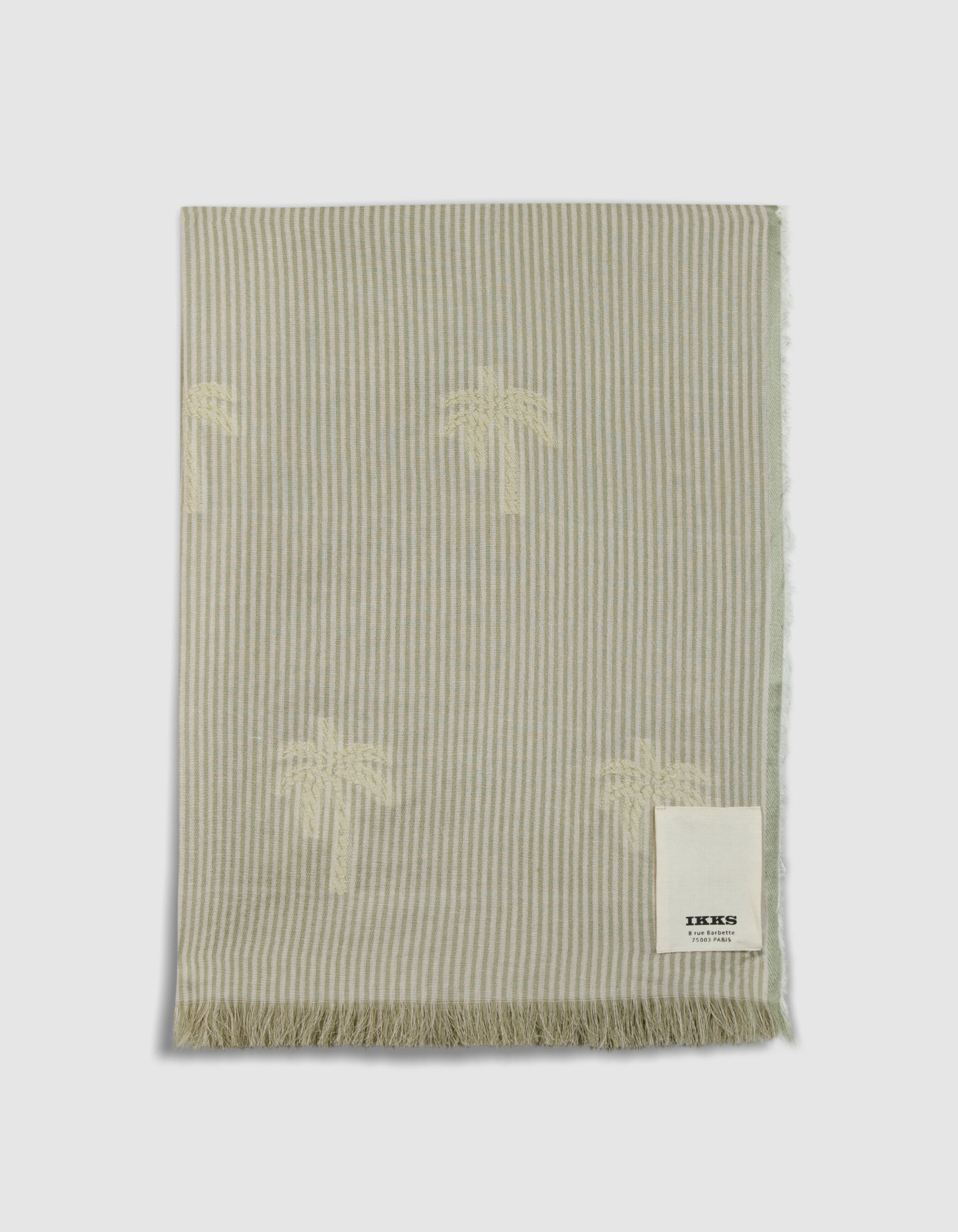 Foulard beige rayé jacquard motif palmiers Homme