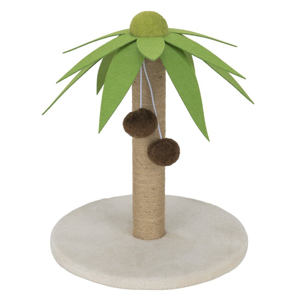 Griffoir pour chat 2 pompons grattoir forme palmier vert Ø34xH41cm